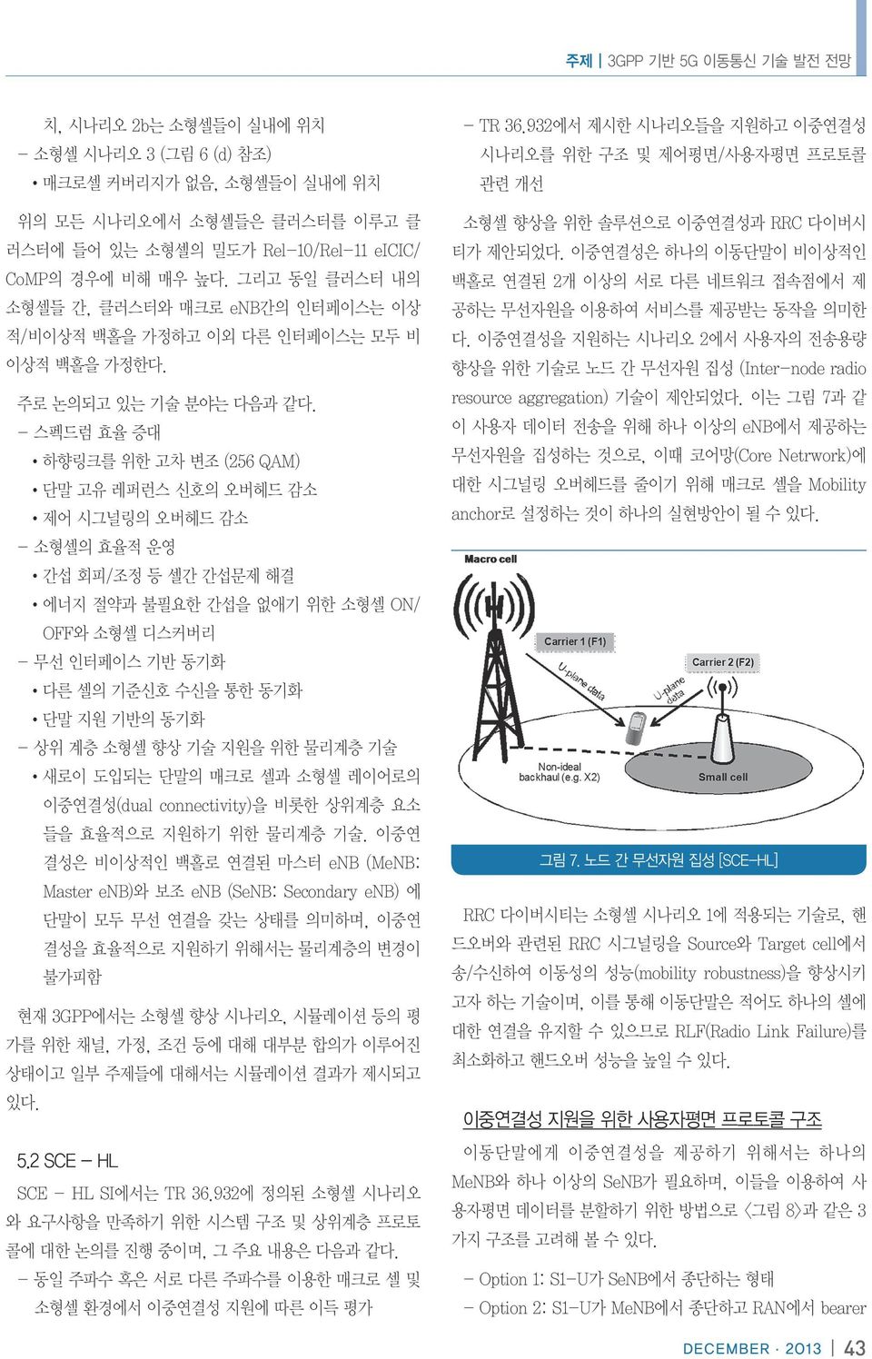 - 스펙드럼 효율 증대 하향링크를 위한 고차 변조 (256 QAM) 단말 고유 레퍼런스 신호의 오버헤드 감소 제어 시그널링의 오버헤드 감소 - 소형셀의 효율적 운영 간섭 회피/조정 등 셀간 간섭문제 해결 에너지 절약과 불필요한 간섭을 없애기 위한 소형셀 ON/ OFF와 소형셀 디스커버리 - 무선 인터페이스 기반 동기화 다른 셀의 기준신호 수신을 통한