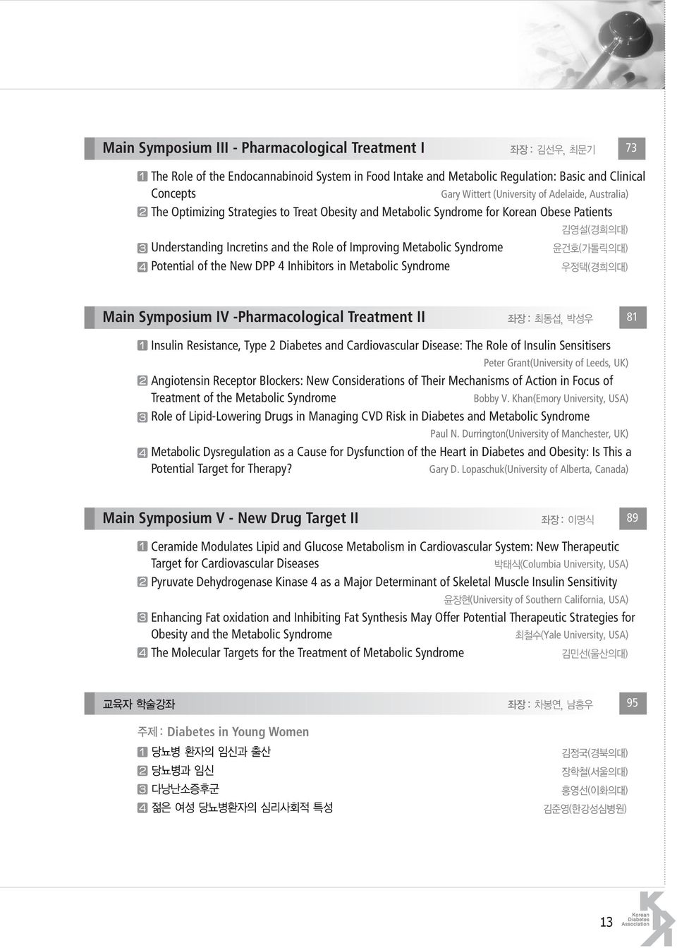 Inhibitors in Metabolic Syndrome Main Symposium IV -Pharmacological Treatment II 81 Insulin Resistance, Type 2 Diabetes and Cardiovascular Disease: The Role of Insulin Sensitisers Peter