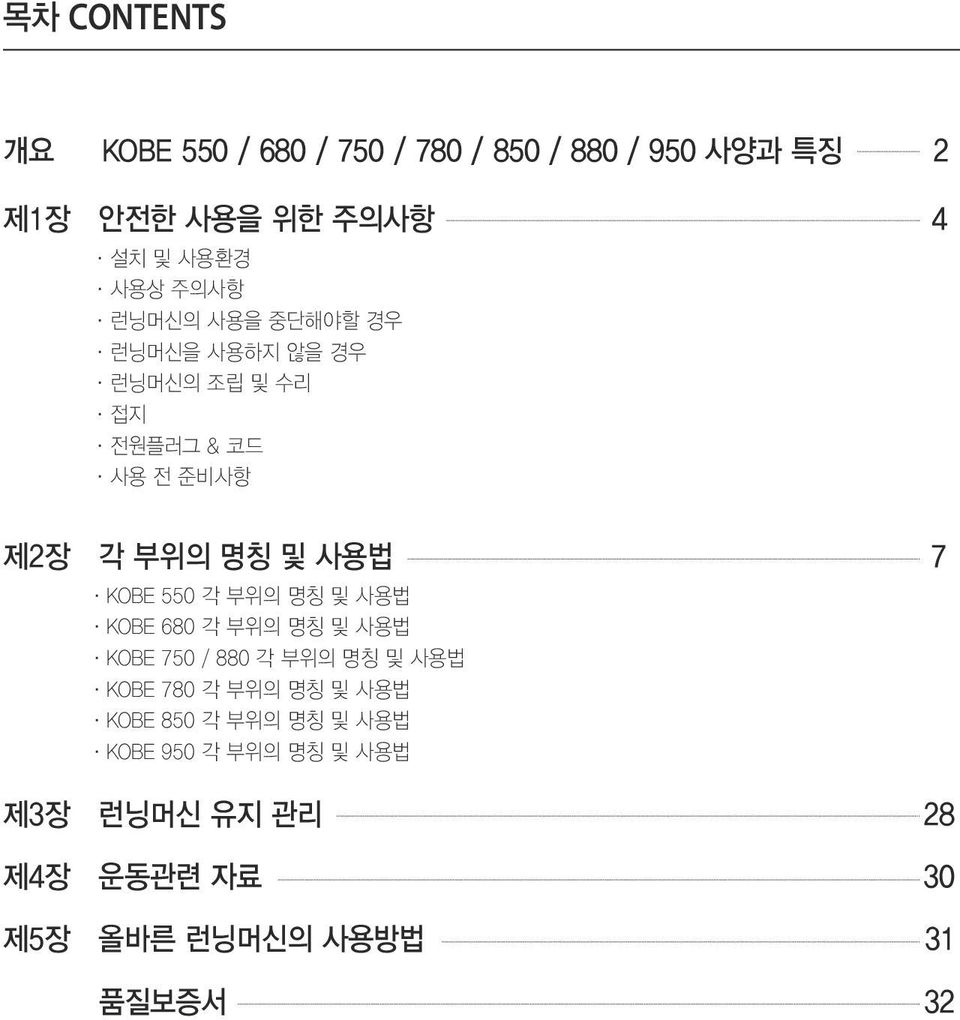 550 각 부위의 명칭 및 사용법 KOBE 680 각 부위의 명칭 및 사용법 KOBE 750 / 880 각 부위의 명칭 및 사용법 KOBE 780 각 부위의 명칭 및 사용법 KOBE