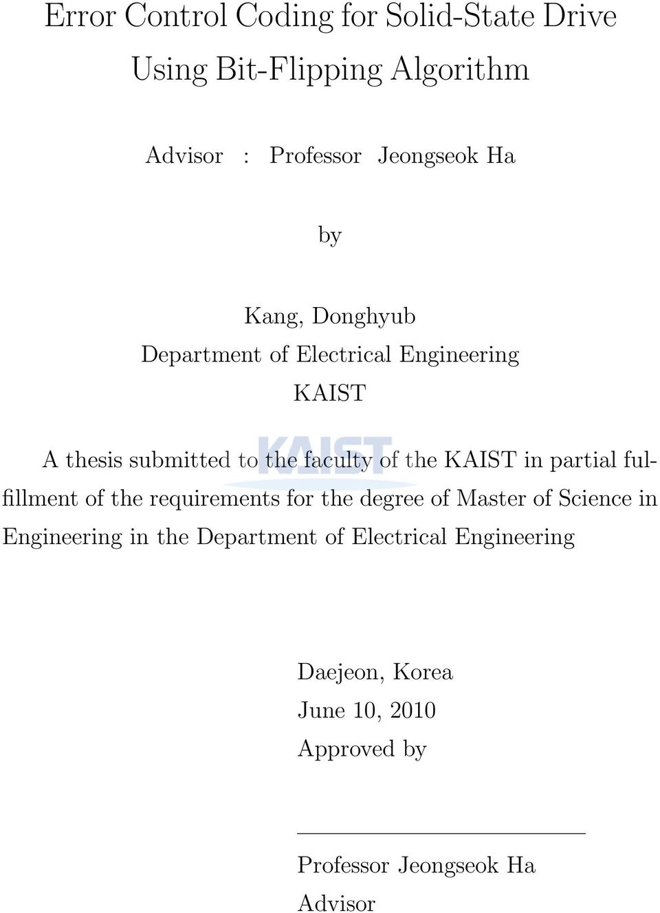 KAIST in partial fulfillment of the requirements for the degree of Master of Science in Engineering in