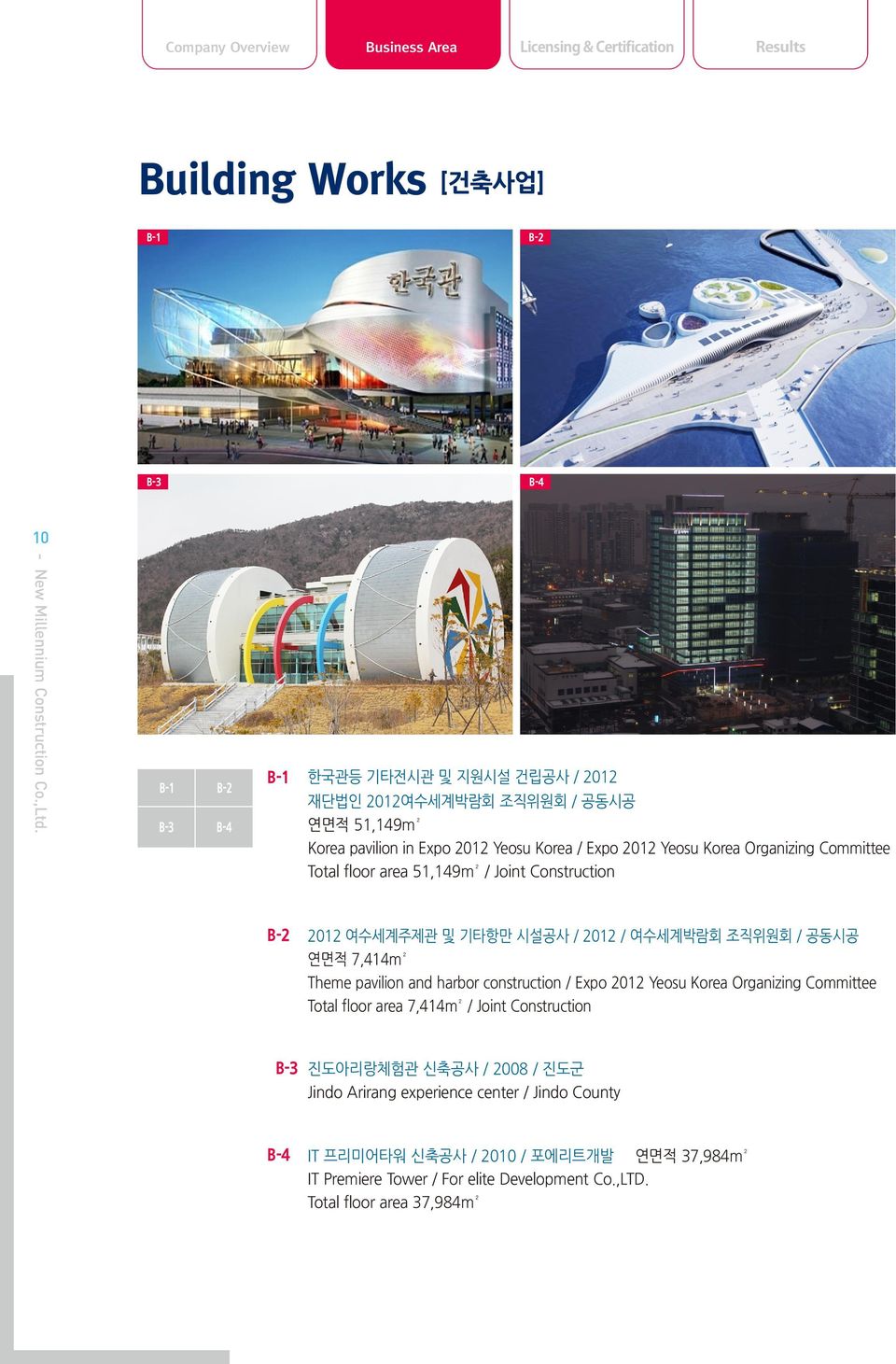 여수세계박람회 조직위원회 / 공동시공 연면적 7,414m² Theme pavilion and harbor construction / Expo 2012 Yeosu Korea Organizing Committee Total floor area 7,414m² / Joint Construction B-3 진도아리랑체험관