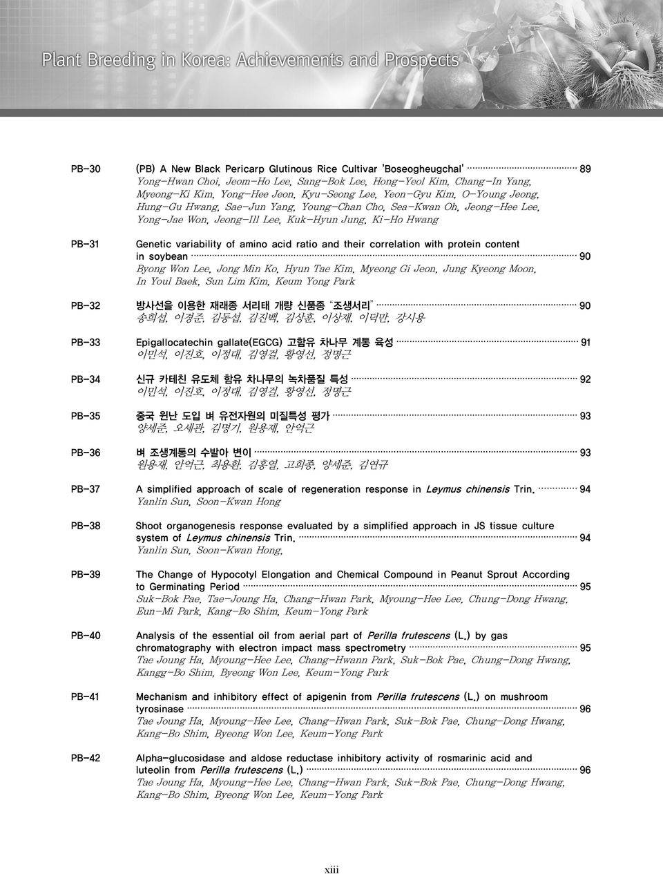 ratio and their correlation with protein content in soybean 90 Byong Won Lee, Jong Min Ko, Hyun Tae Kim, Myeong Gi Jeon, Jung Kyeong Moon, In Youl Baek, Sun Lim Kim, Keum Yong Park PB-32 방사선을 이용한 재래종