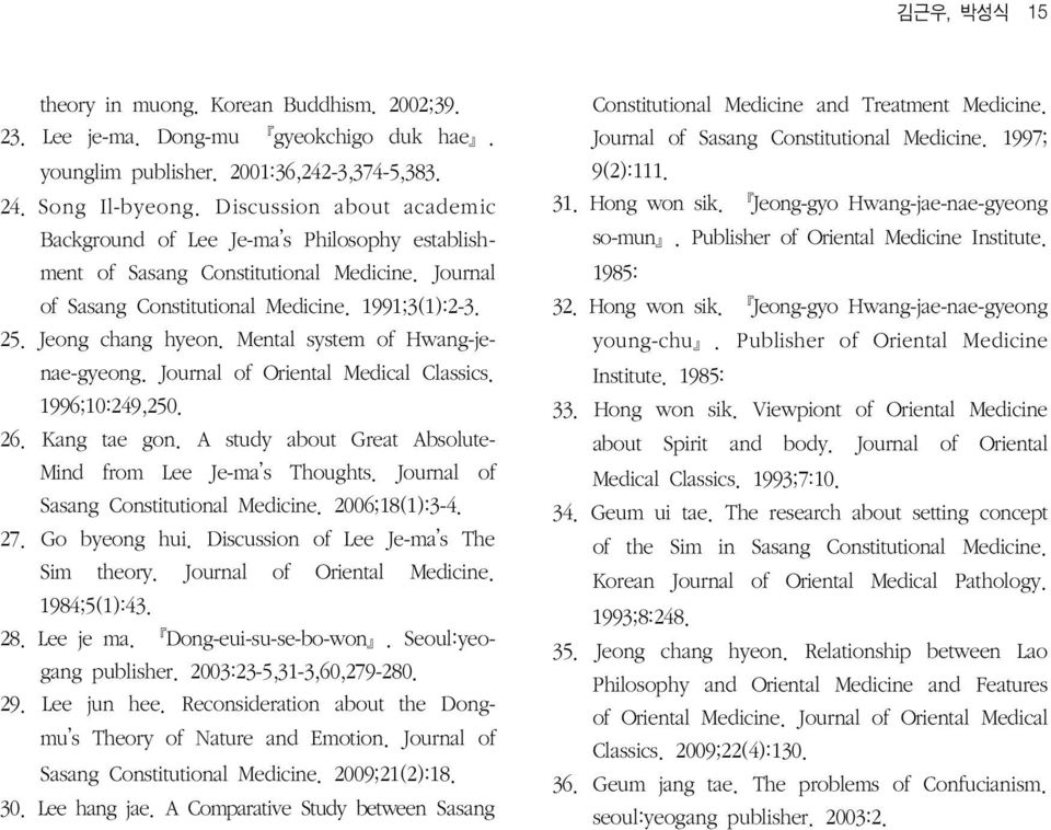 Mental system of Hwang-jenae-gyeong. Journal of Oriental Medical Classics. 1996;10:249,250. 26. Kang tae gon. A study about Great Absolute- Mind from Lee Je-ma s Thoughts.