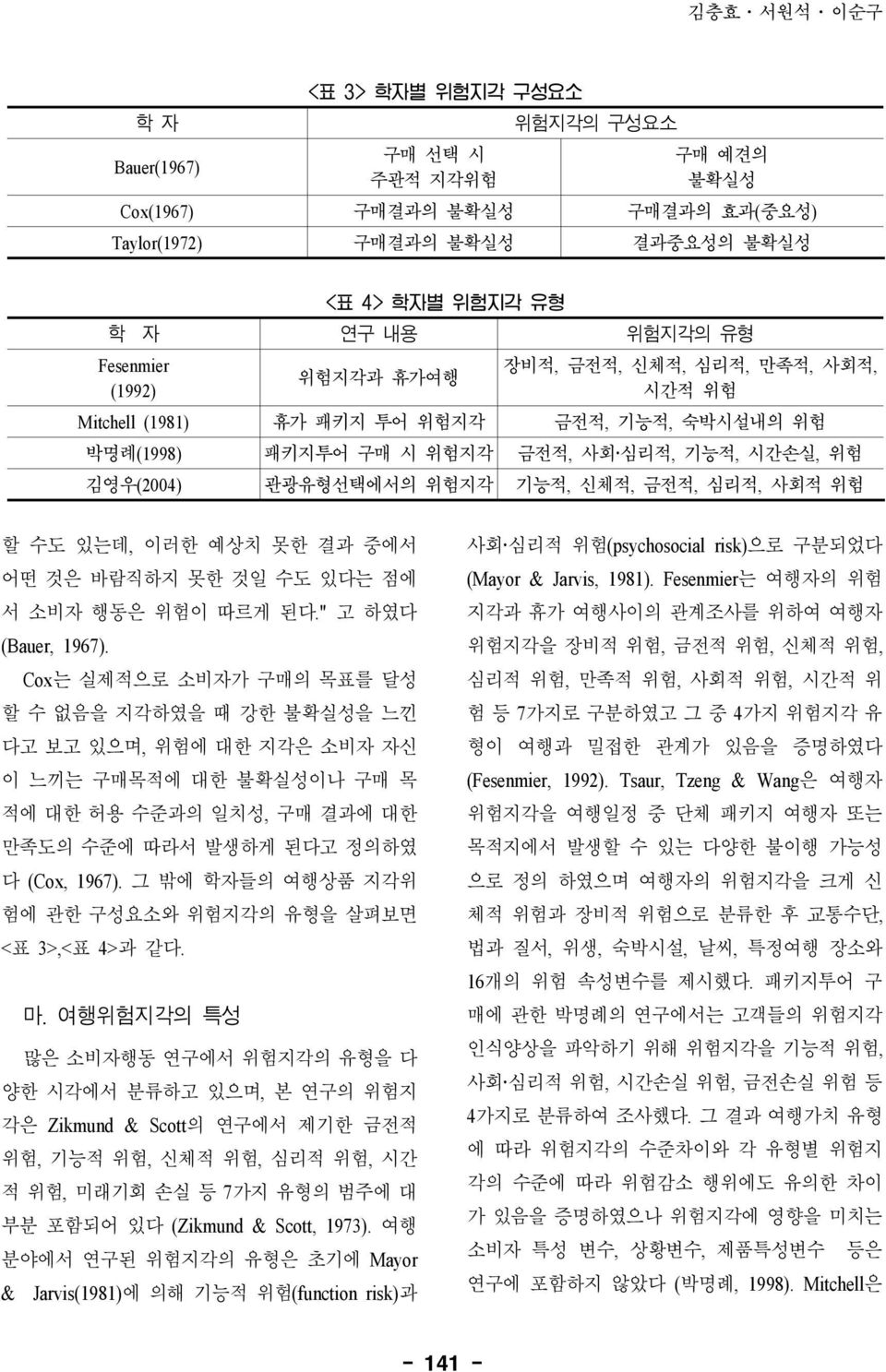 신체적, 금전적, 심리적, 사회적 위험 할 수도 있는데, 이러한 예상치 못한 결과 중에서 어떤 것은 바람직하지 못한 것일 수도 있다는 점에 서 소비자 행동은 위험이 따르게 된다." 고 하였다 (Bauer, 1967).