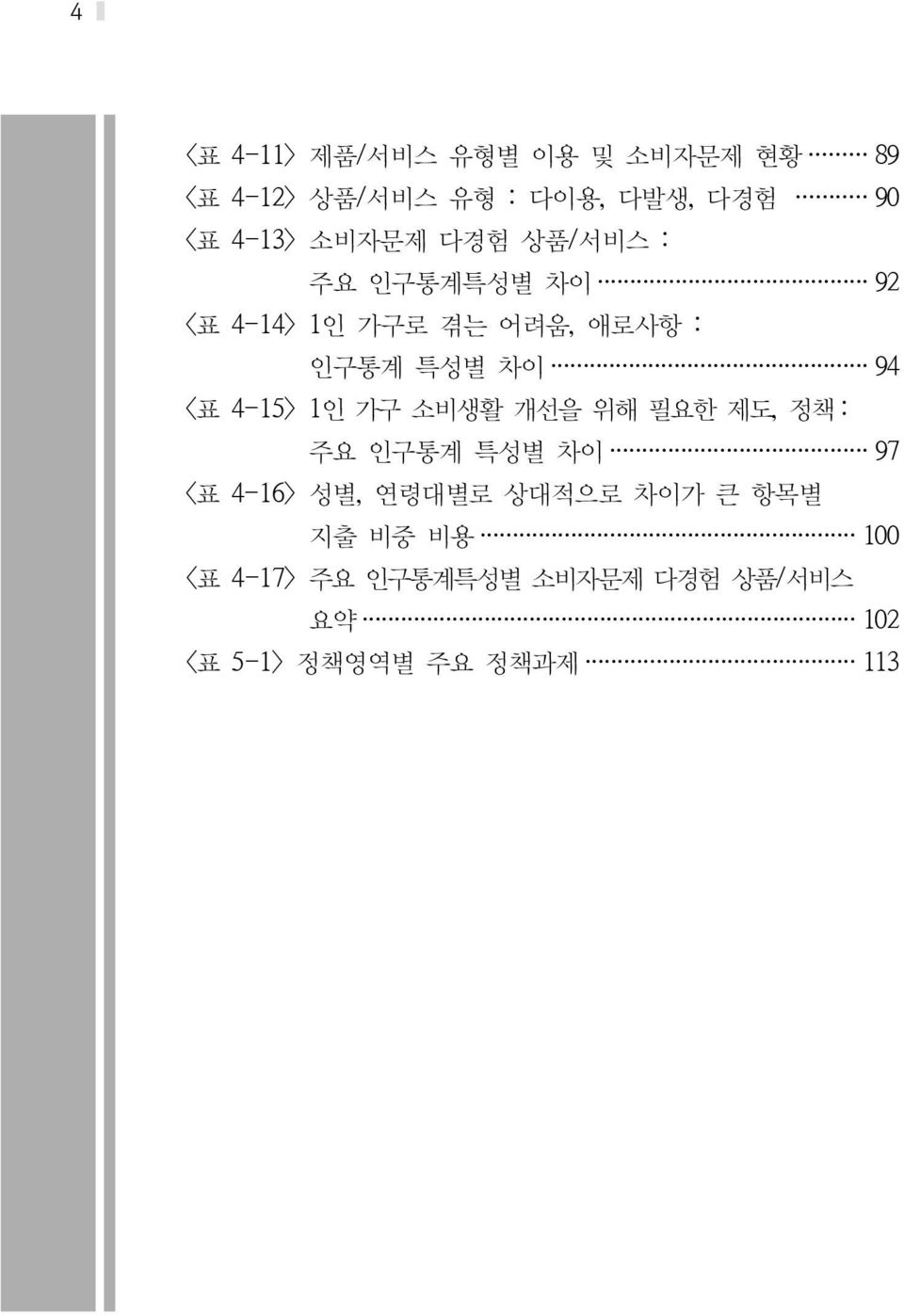 4-15> 1인 가구 소비생활 개선을 위해 필요한 제도, 정책 : 주요 인구통계 특성별 차이 97 <표 4-16> 성별, 연령대별로 상대적으로 차이가 큰