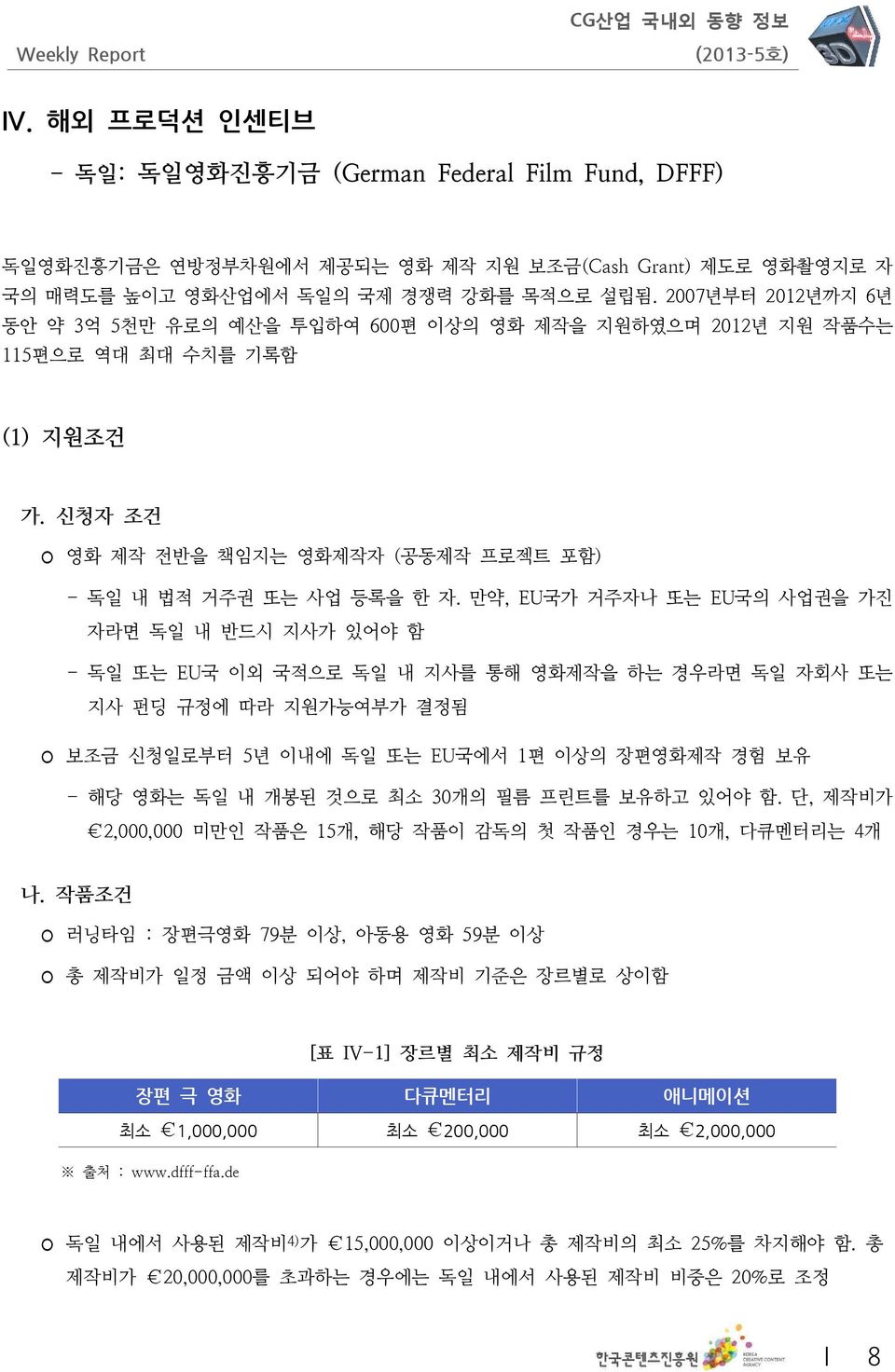 만약, EU국가 거주자나 또는 EU국의 사업권을 가진 자라면 독일 내 반드시 지사가 있어야 함 - 독일 또는 EU국 이외 국적으로 독일 내 지사를 통해 영화제작을 하는 경우라면 독일 자회사 또는 지사 펀딩 규정에 따라 지원가능여부가 결정됨 보조금 신청일로부터 5년 이내에 독일 또는 EU국에서 1편 이상의 장편영화제작 경험 보유 - 해당 영화는 독일 내