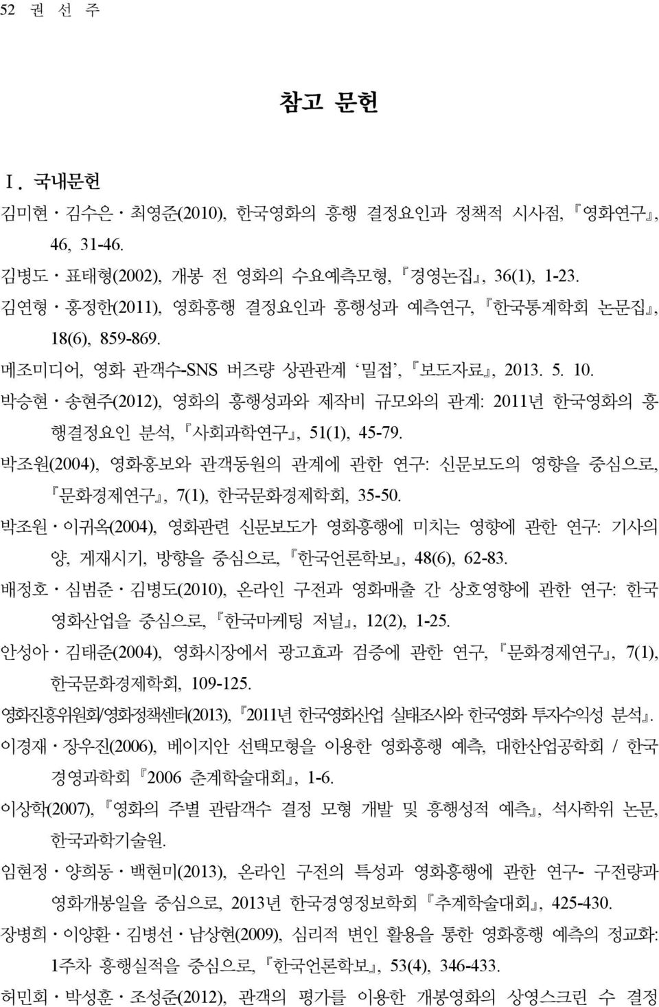 박조원(2004), 영화홍보와 관객동원의 관계에 관한 연구: 신문보도의 영향을 중심으로, 문화경제연구, 7(1), 한국문화경제학회, 35-50. 박조원 이귀옥(2004), 영화관련 신문보도가 영화흥행에 미치는 영향에 관한 연구: 기사의 양, 게재시기, 방향을 중심으로, 한국언론학보, 48(6), 62-83.