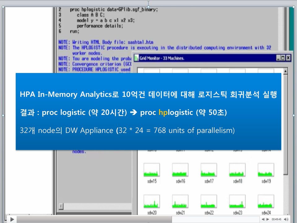 proc hplogistic (약 50초) 32개 node의 DW