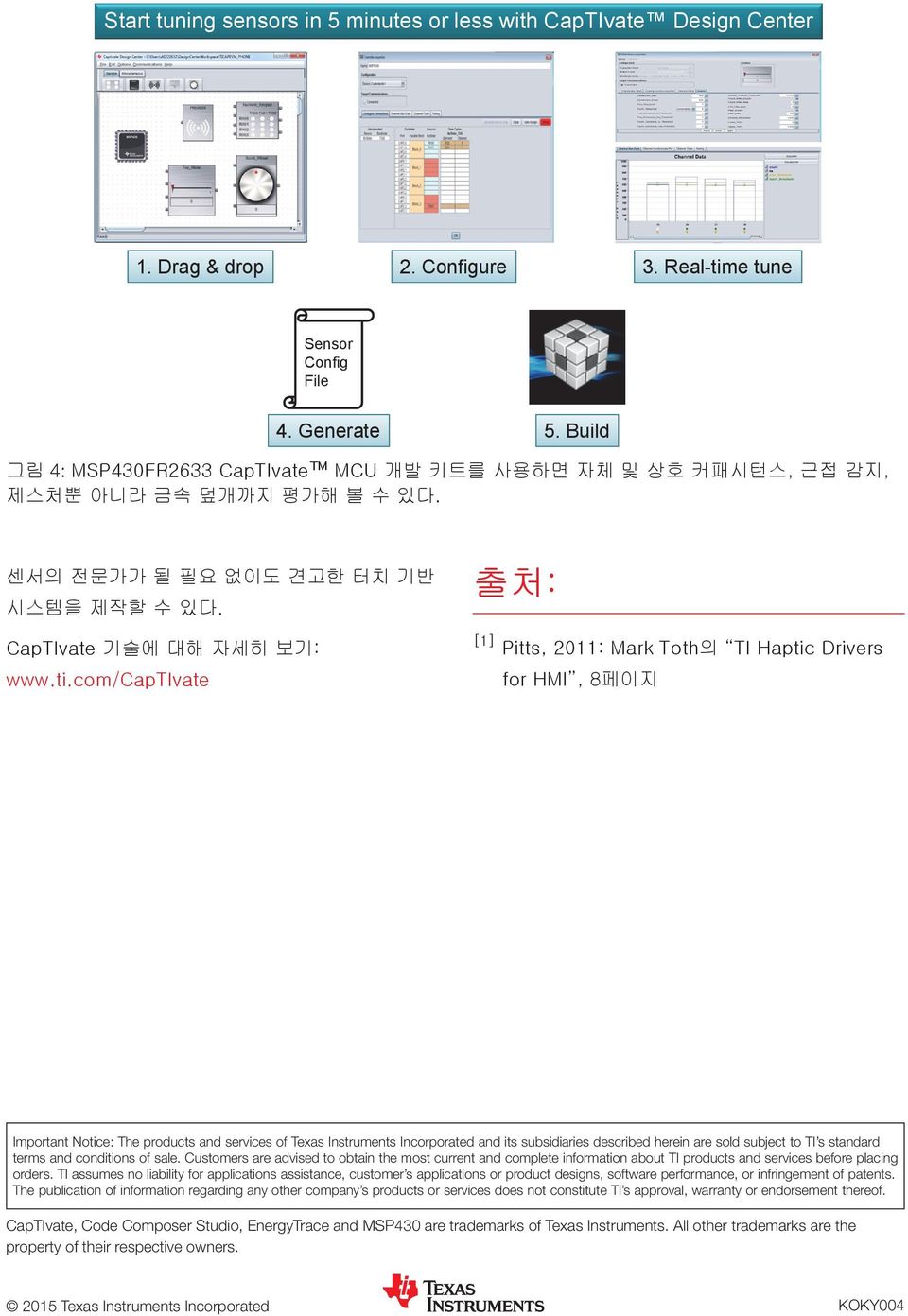 com/captivate 출처: [1] Pitts, 2011: Mark Toth의 TI Haptic Drivers for HMI, 8페이지 Important Notice: The products and services of Texas Instruments Incorporated and its subsidiaries described herein are