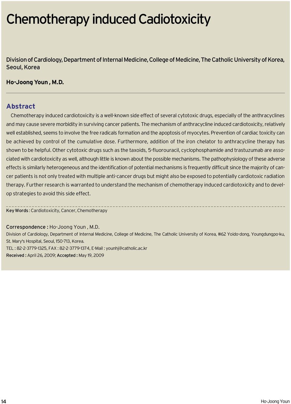 partment of Internal Medicine, College of Medicine, The Catholic University of Korea, Seoul, Korea Ho-Joong Youn, M.D.