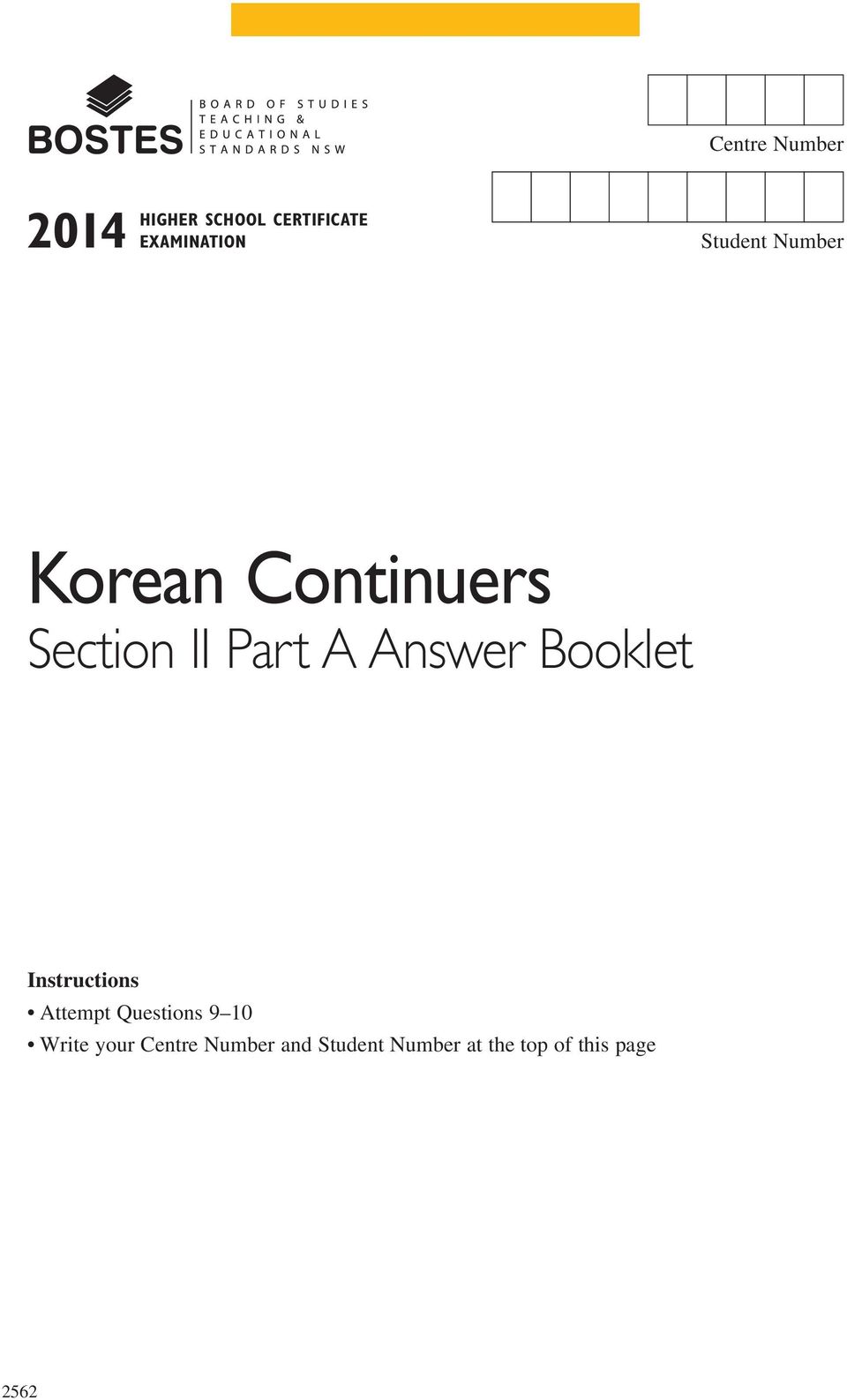 Booklet Instructions Attempt Questions 9 10 Write your