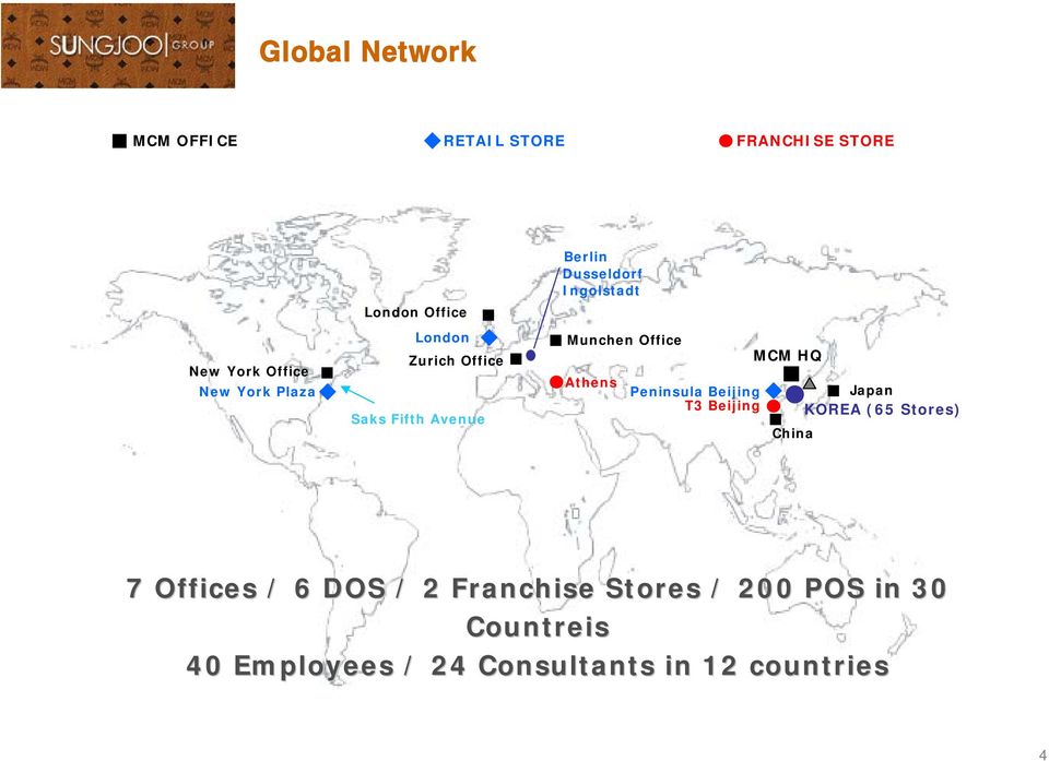 Office Athens Peninsula Beijing T3 Beijing MCM HQ China Japan KOREA (65 Stores) 7 Offices /