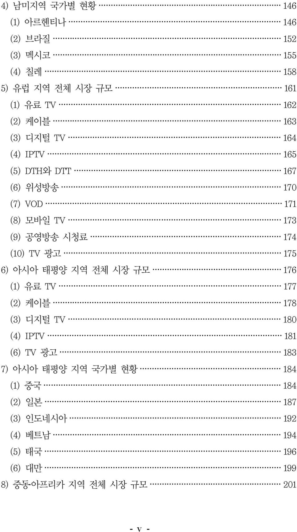 광고 175 6) 아시아 태평양 지역 전체 시장 규모 176 (1) 유료 TV 177 (2) 케이블 178 (3) 디지털 TV 180 (4) IPTV 181 (6) TV 광고 183 7) 아시아 태평양