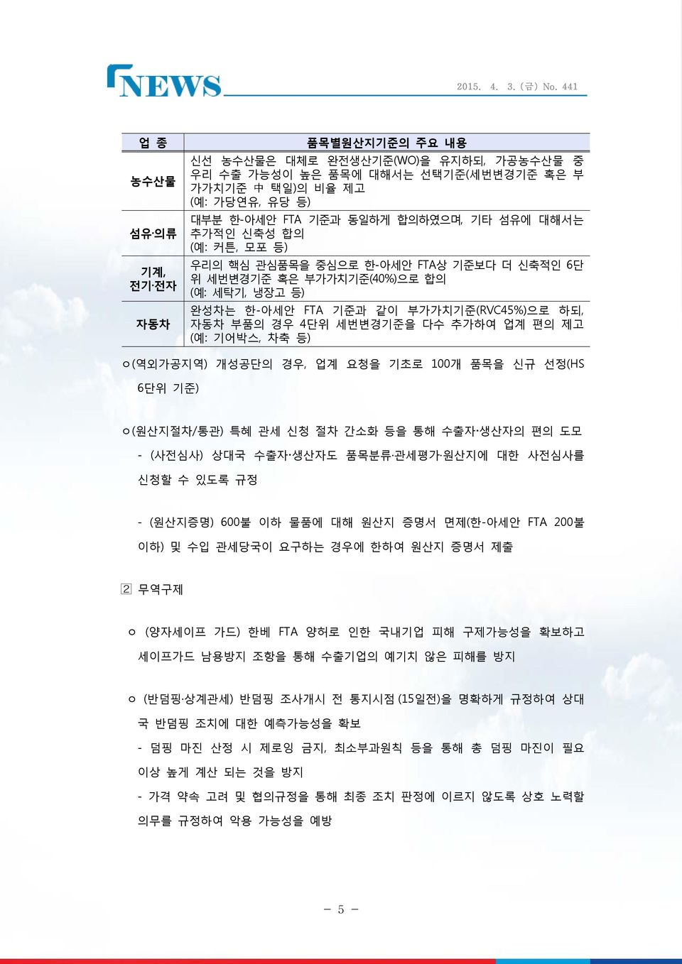 제고 (예: 기어박스, 차축 등) ㅇ(역외가공지역) 개성공단의 경우, 업계 요청을 기초로 100개 품목을 신규 선정(HS 6단위 기준) ㅇ(원산지절차/통관) 특혜 관세 신청 절차 간소화 등을 통해 수출자 생산자의 편의 도모 - (사전심사) 상대국 수출자 생산자도 품목분류 관세평가 원산지에 대한 사전심사를 신청할 수 있도록 규정 - (원산지증명) 600불