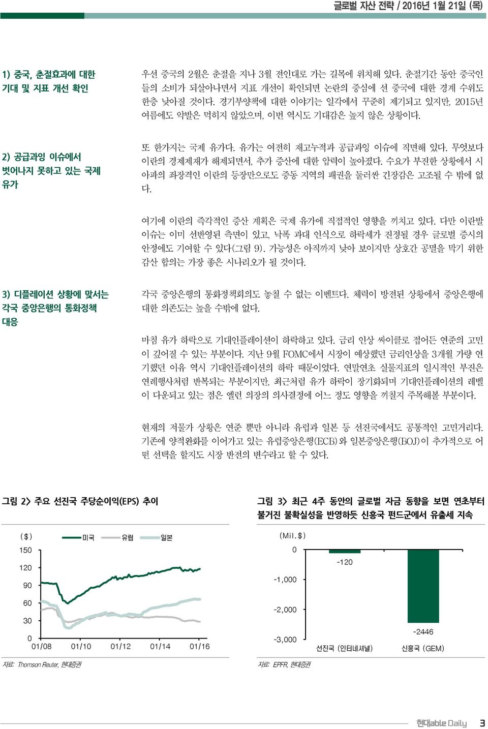 무엇보다 이란의 경제제재가 해제되면서, 추가 증산에 대한 압력이 높아졌다. 수요가 부진한 상황에서 시 아파의 좌장격인 이란의 등장만으로도 중동 지역의 패권을 둘러싼 긴장감은 고조될 수 밖에 없 다. 여기에 이란의 즉각적인 증산 계획은 국제 유가에 직접적인 영향을 끼치고 있다.