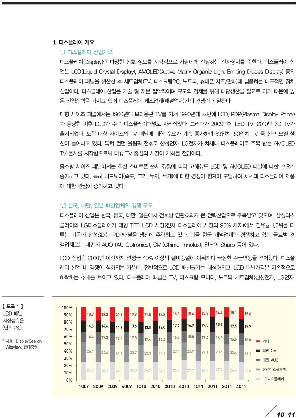 디스플레이 산업은 기술및자본 집약적이며 규모의 경제를 위해 대량생산을 필요로 하기 때문에높 은 진입장벽을 가지고 있어 디스플레이 제조업체(패널업체)간의 경쟁이 치열하다.