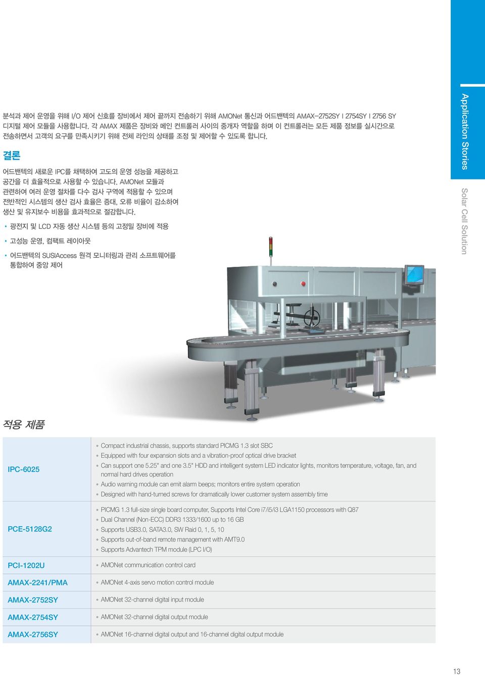 AMONet 모듈과 관련하여 여러 운영 절차를 다수 검사 구역에 적용할 수 있으며 전반적인 시스템의 생산 검사 효율은 증대, 오류 비율이 감소하여 생산 및 유지보수 비용을 효과적으로 절감합니다.