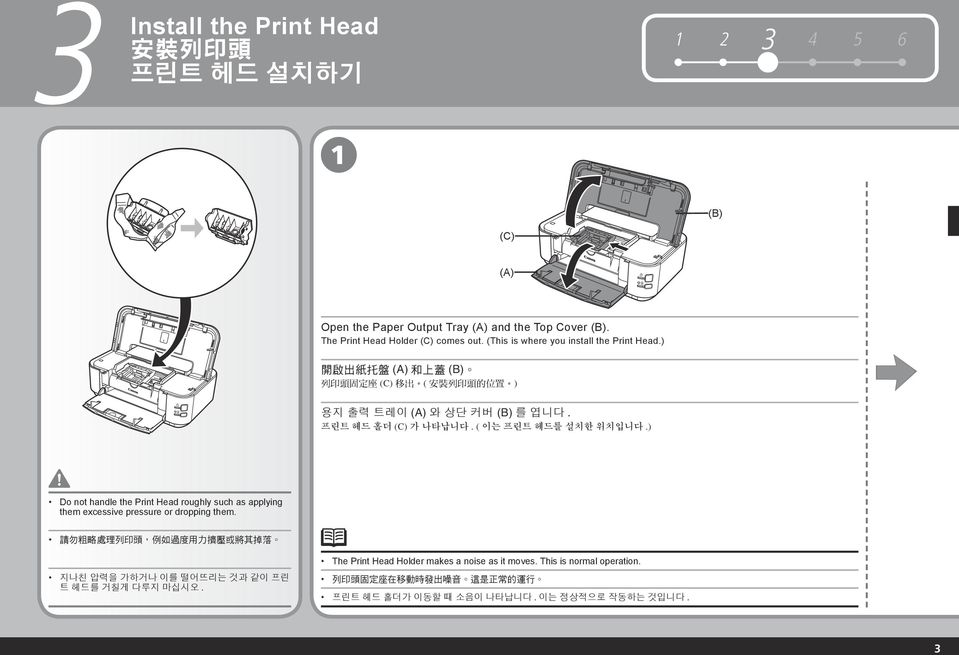 ( 이는 프린트 헤드 를 설치한 위치입니다.) Do not handle the Print Head roughly such as applying them excessive pressure or dropping them.