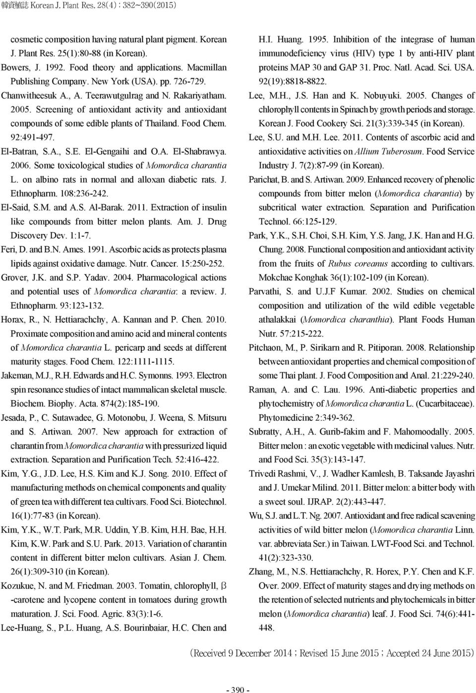 Screening of antioxidant activity and antioxidant compounds of some edible plants of Thailand. Food Chem. 92:491-497. El-Batran, S.A., S.E. El-Gengaihi and O.A. El-Shabrawya. 2006.