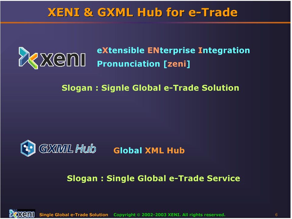 Global XML Hub Slogan : Single Global e-trade Service Single