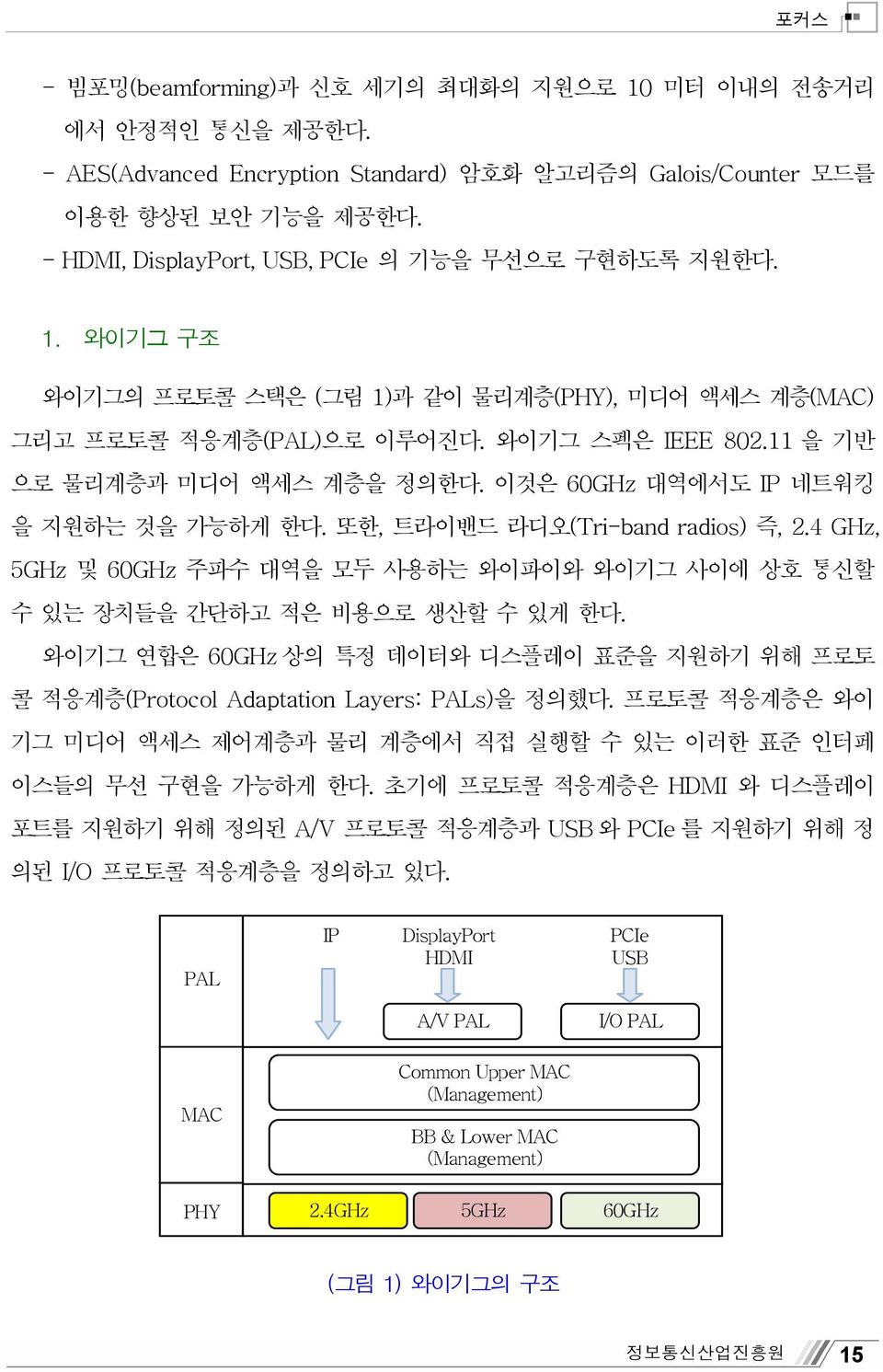 이것은 60GHz 대역에서도 IP 네트워킹 을 지원하는 것을 가능하게 한다. 또한, 트라이밴드 라디오(Tri-band radios) 즉, 2.4 GHz, 5GHz 및 60GHz 주파수 대역을 모두 사용하는 와이파이와 와이기그 사이에 상호 통신할 수 있는 장치들을 간단하고 적은 비용으로 생산할 수 있게 한다.