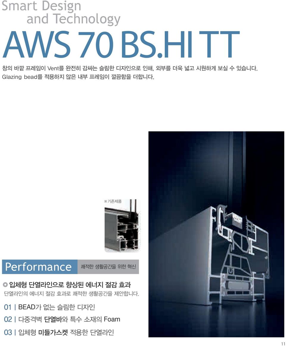 Glazing bead를 적용하지 않은 내부 프레임이 깔끔함을 더합니다.