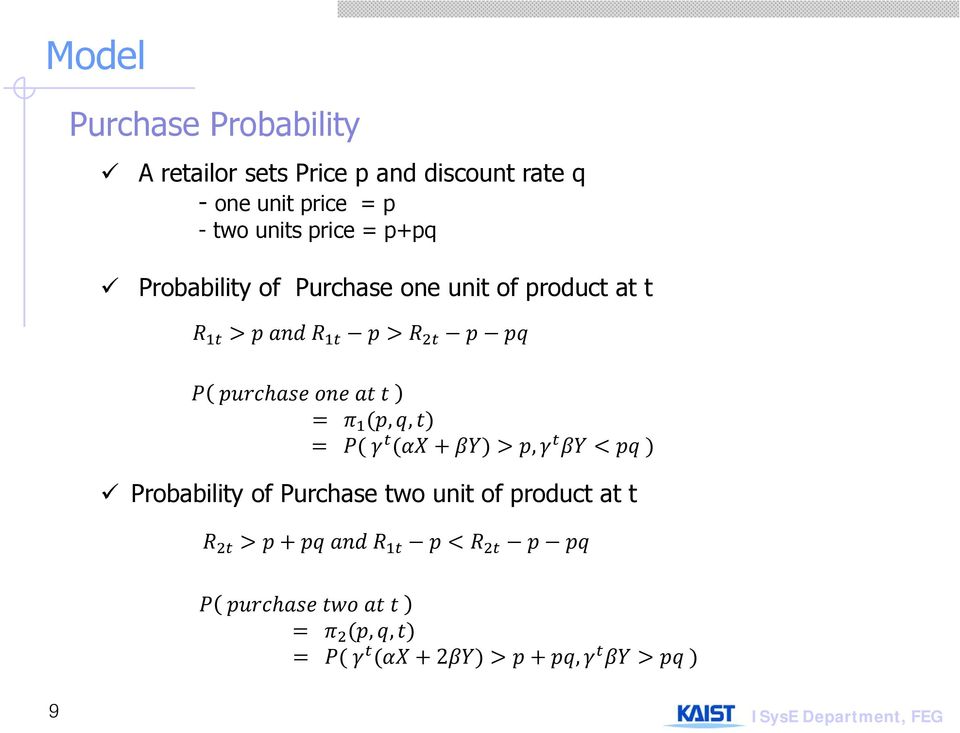 Probability of Purchase one unit of product at t,,, Probability