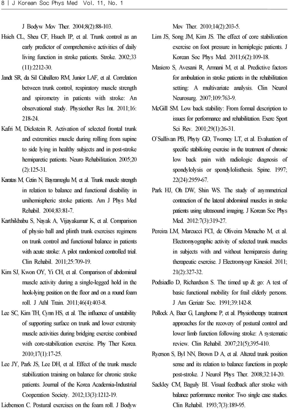 Physiother Res Int. 2011;16: 218-24. Kafri M, Dickstein R.