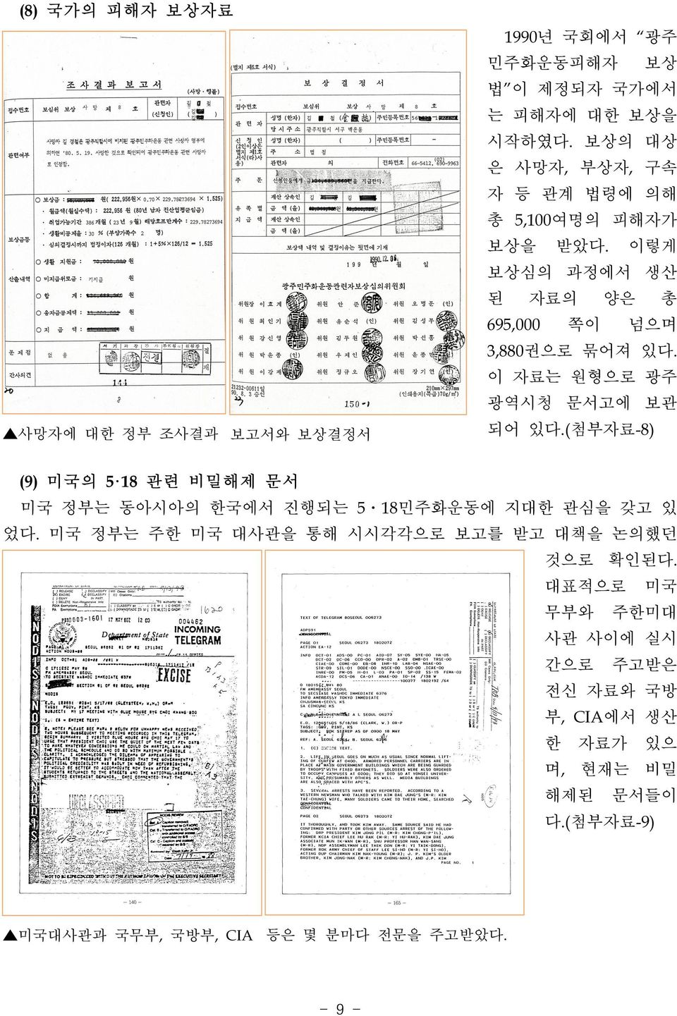 이 자료는 원형으로 광주 광역시청 문서고에 보관 되어 있다.(첨부자료-8) (9) 미국의 5 18 관련 비밀해제 문서 미국 정부는 동아시아의 한국에서 진행되는 5ㆍ18민주화운동에 지대한 관심을 갖고 있 었다.