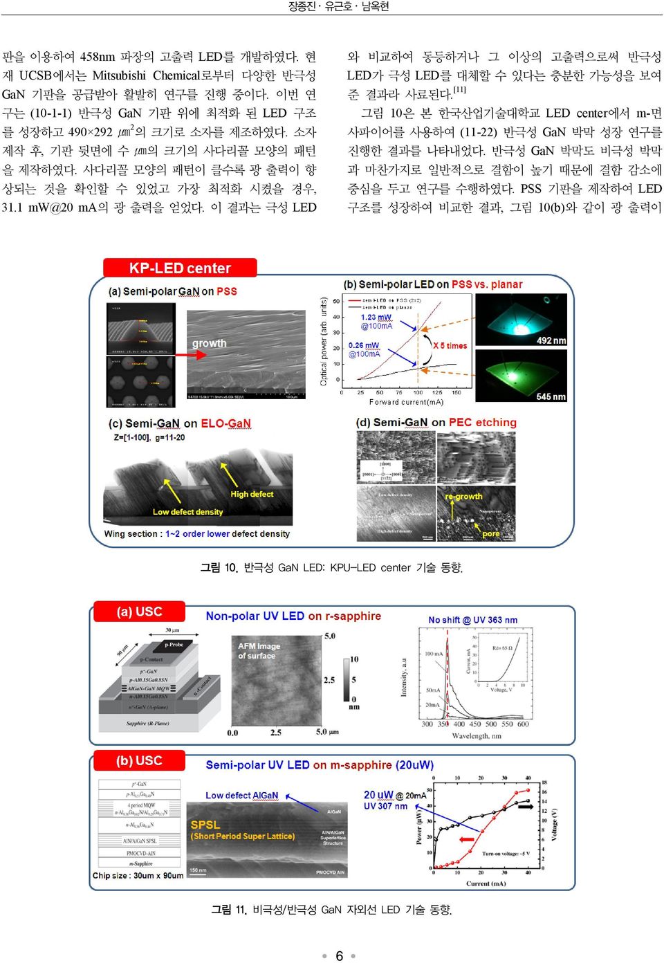 사다리꼴 모양의 패턴이 클수록 광 출력이 향 상되는 것을 확인할 수 있었고 가장 최적화 시켰을 경우, 31.1 mw@20 ma의 광 출력을 얻었다. 이 결과는 극성 LED 와 비교하여 동등하거나 그 이상의 고출력으로써 반극성 LED가 극성 LED를 대체할 수 있다는 충분한 가능성을 보여 준 결과라 사료된다.