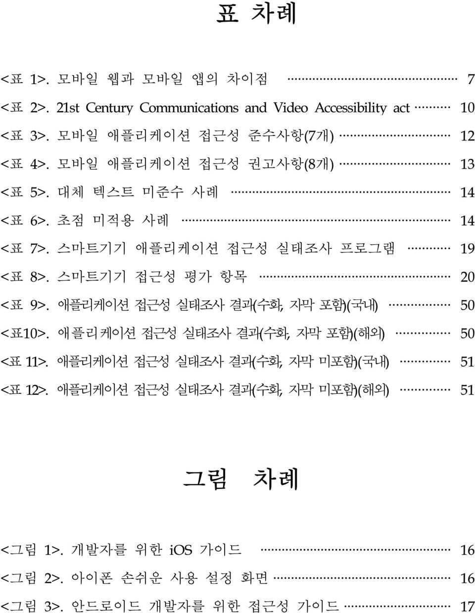 스마트기기 애플리케이션 접근성 실태조사 프로그램 19 <표 8>. 스마트기기 접근성 항목 20 <표 9>. 애플리케이션 접근성 실태조사 (수화, 자막 포함)(국내) 50 <표10>.