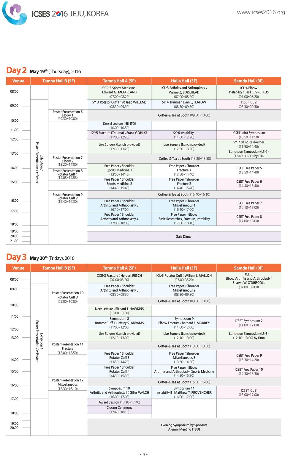 (15:40~16:30) CCR-2 Sports Medicine : Edward G. MCFARLAND (07:00~08:20) SY-3 Rotator Cuff I : W.