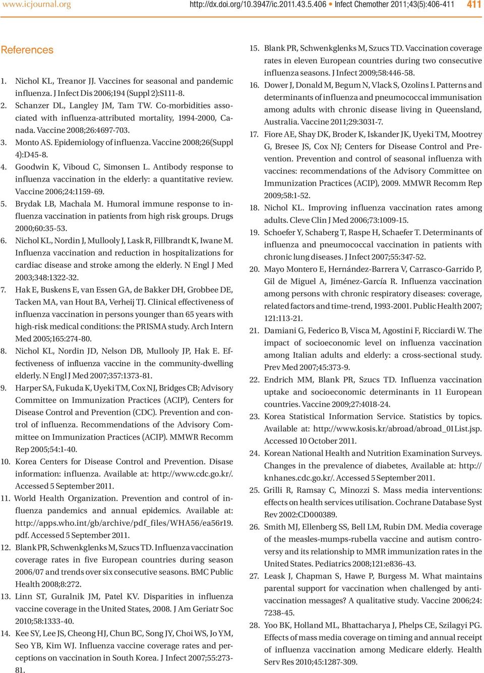 Epidemiology of influenza. Vaccine 2008;26(Suppl 4):D45-8. 4. Goodwin K, Viboud C, Simonsen L. Antibody response to influenza vaccination in the elderly: a quantitative review.