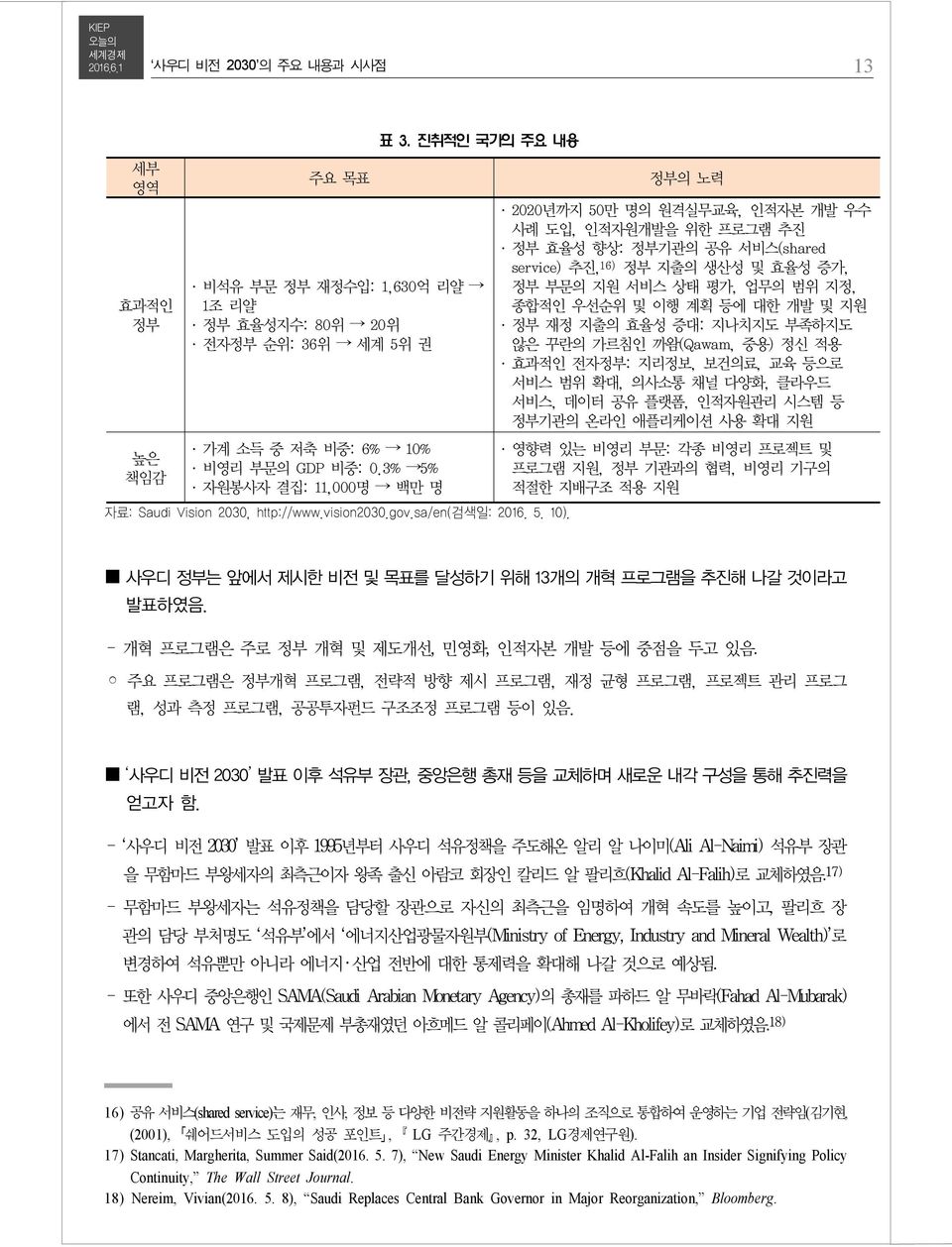 정부의 노력 2020년까지 50만 명의 원격실무교육, 인적자본 개발 우수 사례 도입, 인적자원개발을 위한 프로그램 추진 정부 효율성 향상: 정부기관의 공유 서비스(shared service) 추진, 16) 정부 지출의 생산성 및 효율성 증가, 정부 부문의 지원 서비스 상태 평가, 업무의 범위 지정, 종합적인 우선순위 및 이행 계획 등에 대한 개발 및 지원