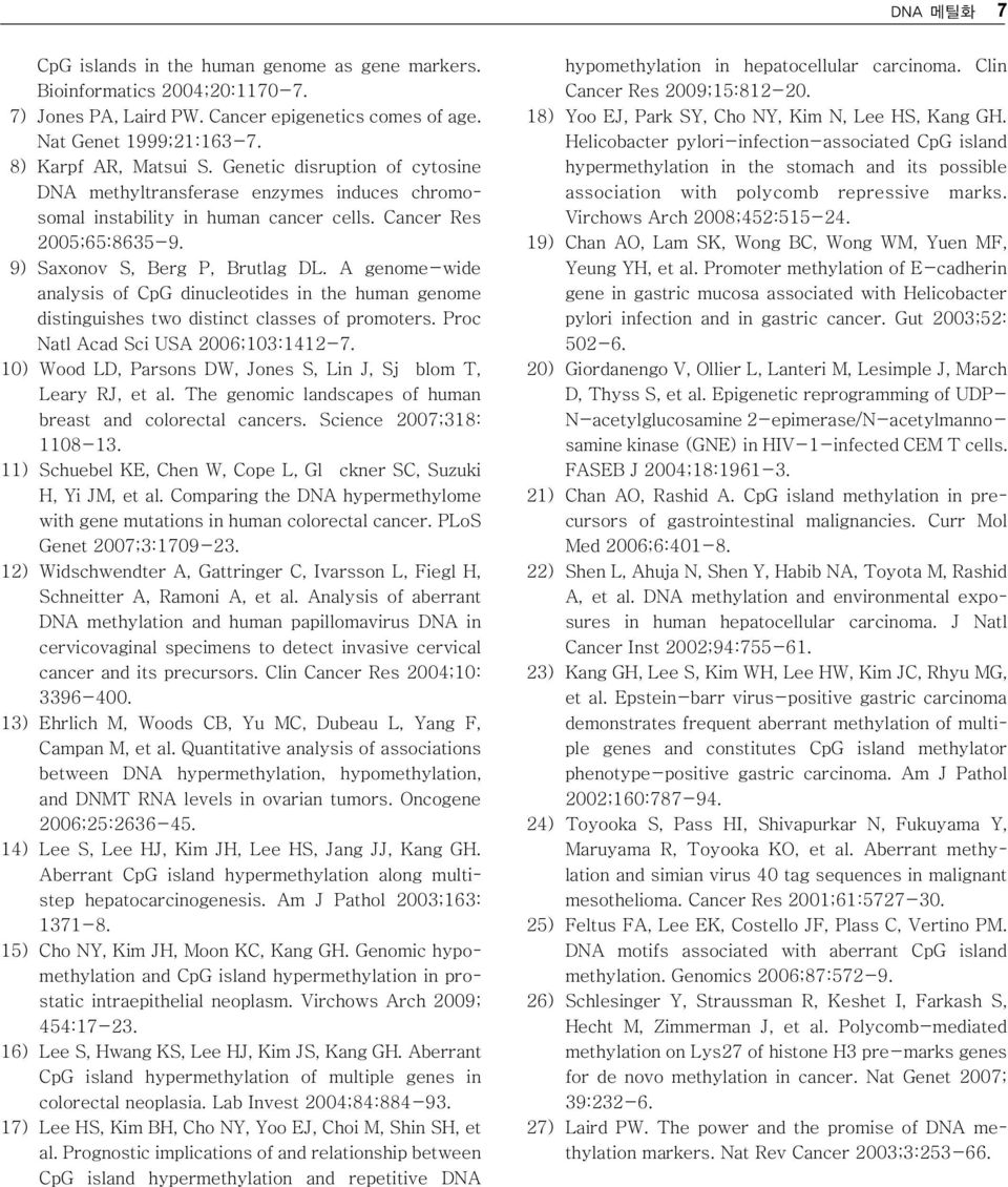 A genome-wide analysis of CpG dinucleotides in the human genome distinguishes two distinct classes of promoters. Proc Natl Acad Sci USA 2006;103:1412-7.