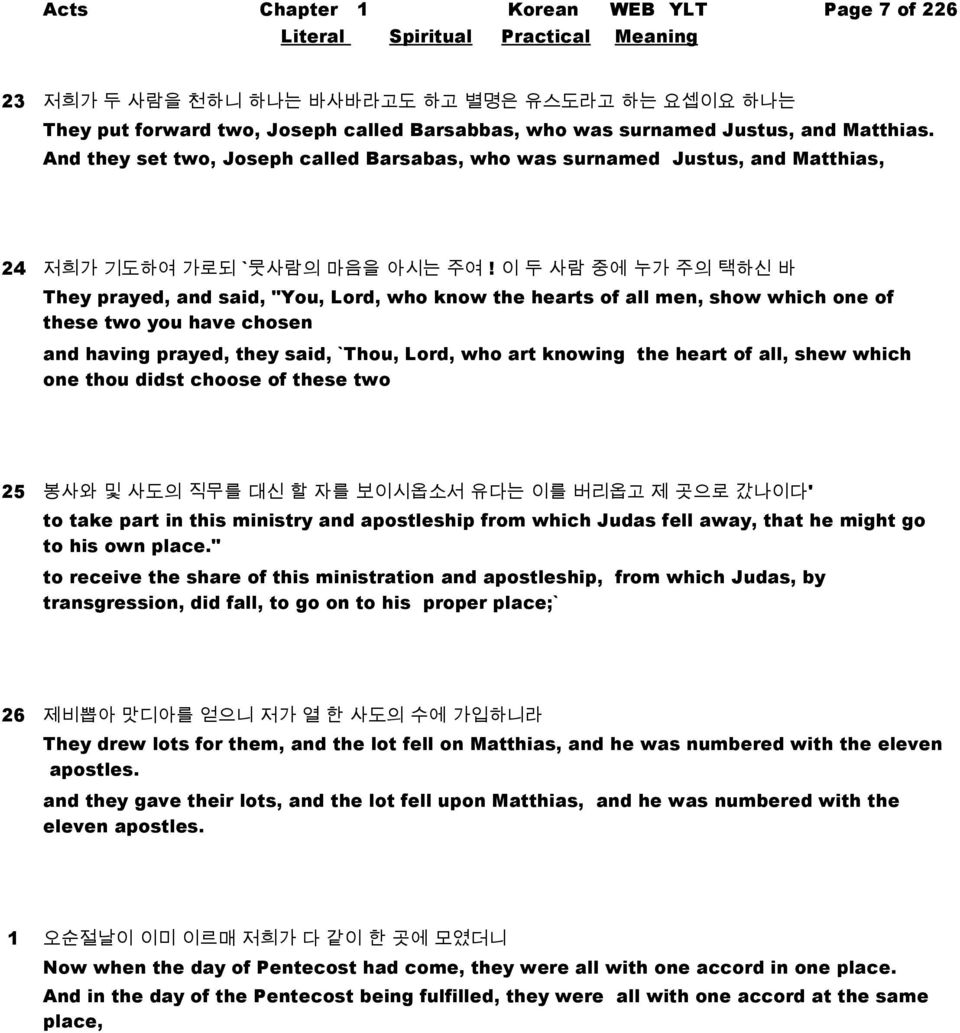 이 두 사람 중에 누가 주의 택하신 바 They prayed, and said, "You, Lord, who know the hearts of all men, show which one of these two you have chosen and having prayed, they said, `Thou, Lord, who art knowing the