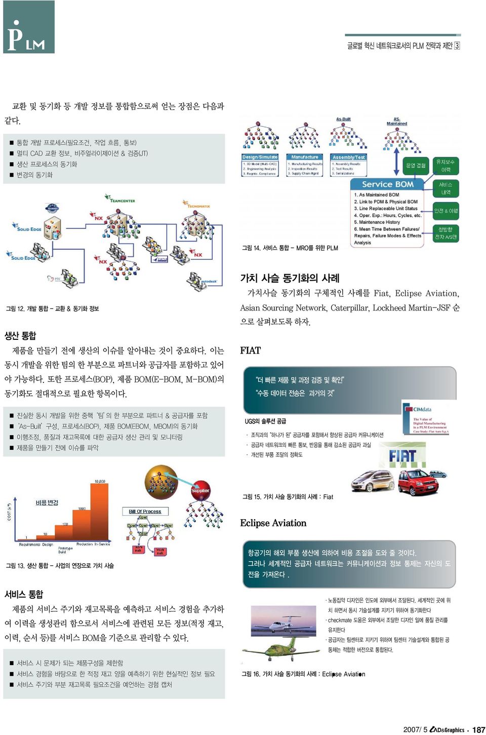 가치 사슬 동기화의 사례 가치사슬 동기화의 구체적인 사례를 Fiat, Eclipse Aviation, Asian Sourcing Network, Caterpillar, Lockheed Martin-JSF 순 으로 살펴보도록 하자.