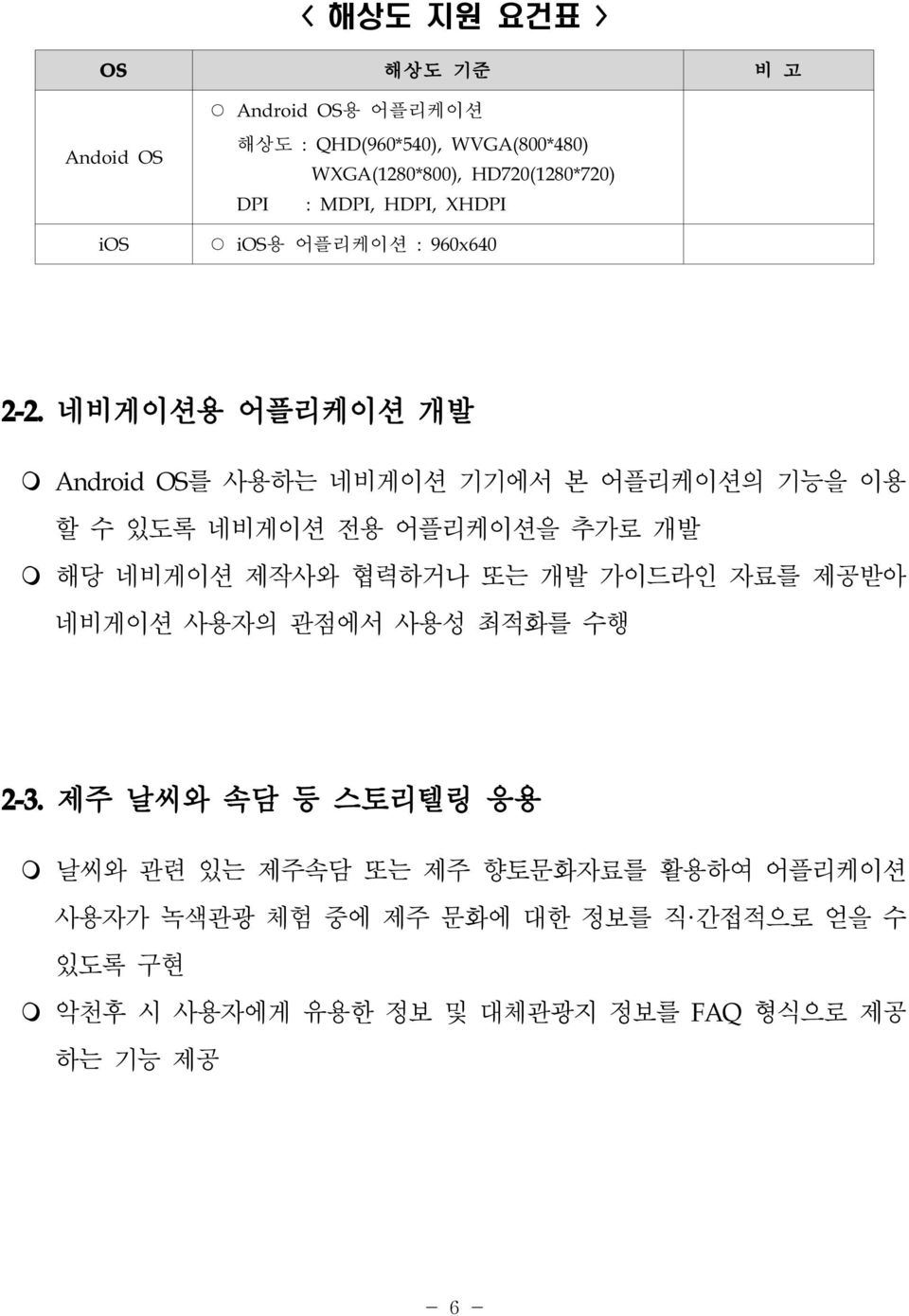 네비게이션용 어플리케이션 개발 m AndroidOS를 사용하는 네비게이션 기기에서 본 어플리케이션의 기능을 이용 할 수 있도록 네비게이션 전용 어플리케이션을 추가로 개발 m 해당 네비게이션 제작사와 협력하거나 또는 개발 가이드라인