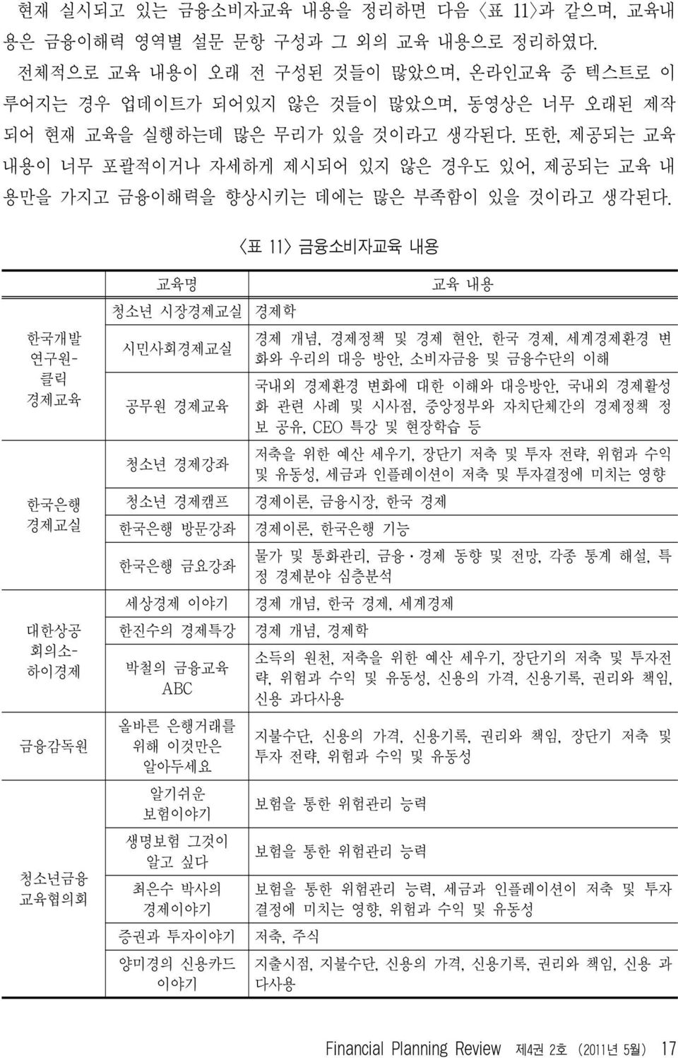 또한, 제공되는 교육 내용이 너무 포괄적이거나 자세하게 제시되어 있지 않은 경우도 있어, 제공되는 교육 내 용만을 가지고 금융이해력을 향상시키는 데에는 많은 부족함이 있을 것이라고 생각된다.