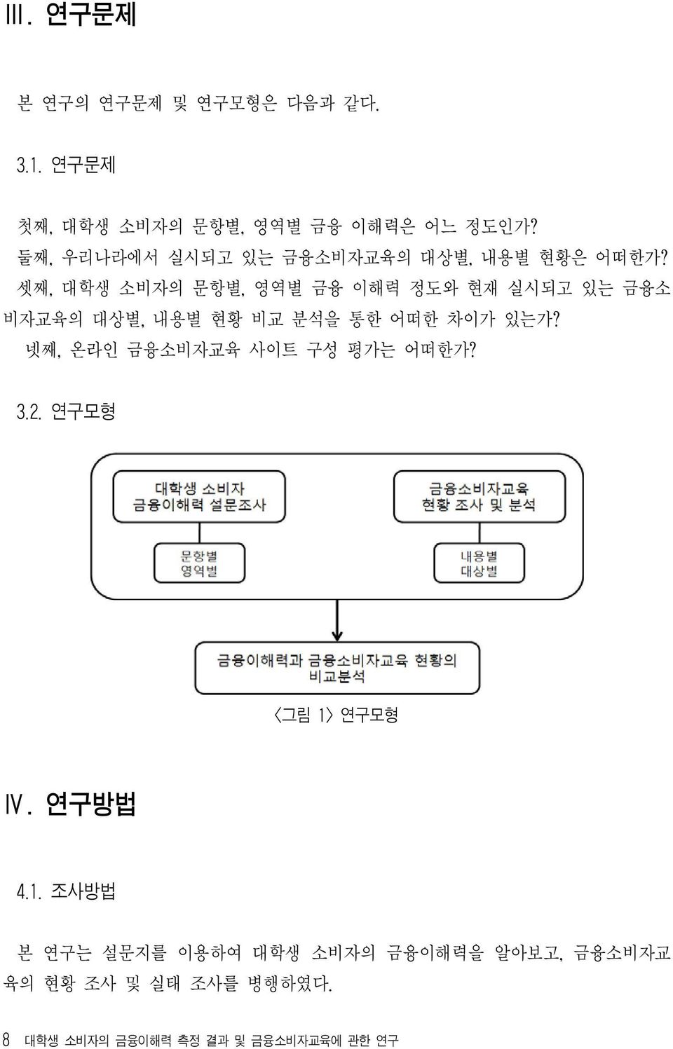 셋째, 대학생 소비자의 문항별, 영역별 금융 이해력 정도와 현재 실시되고 있는 금융소 비자교육의 대상별, 내용별 현황 비교 분석을 통한 어떠한 차이가 있는가?