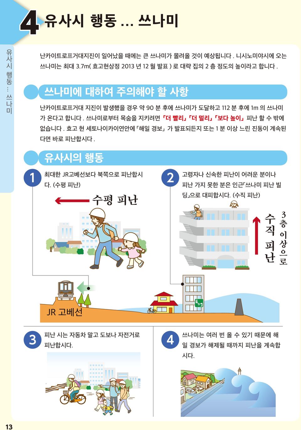 효고 현 세토나이카이연안에 해일 경보 가 발표되든지 또는 1 분 이상 느린 진동이 계속된 다면 바로 피난합시다. 유시의 행동 최대한 JR고베선보다 북쪽으로 피난합시 1 2 다.