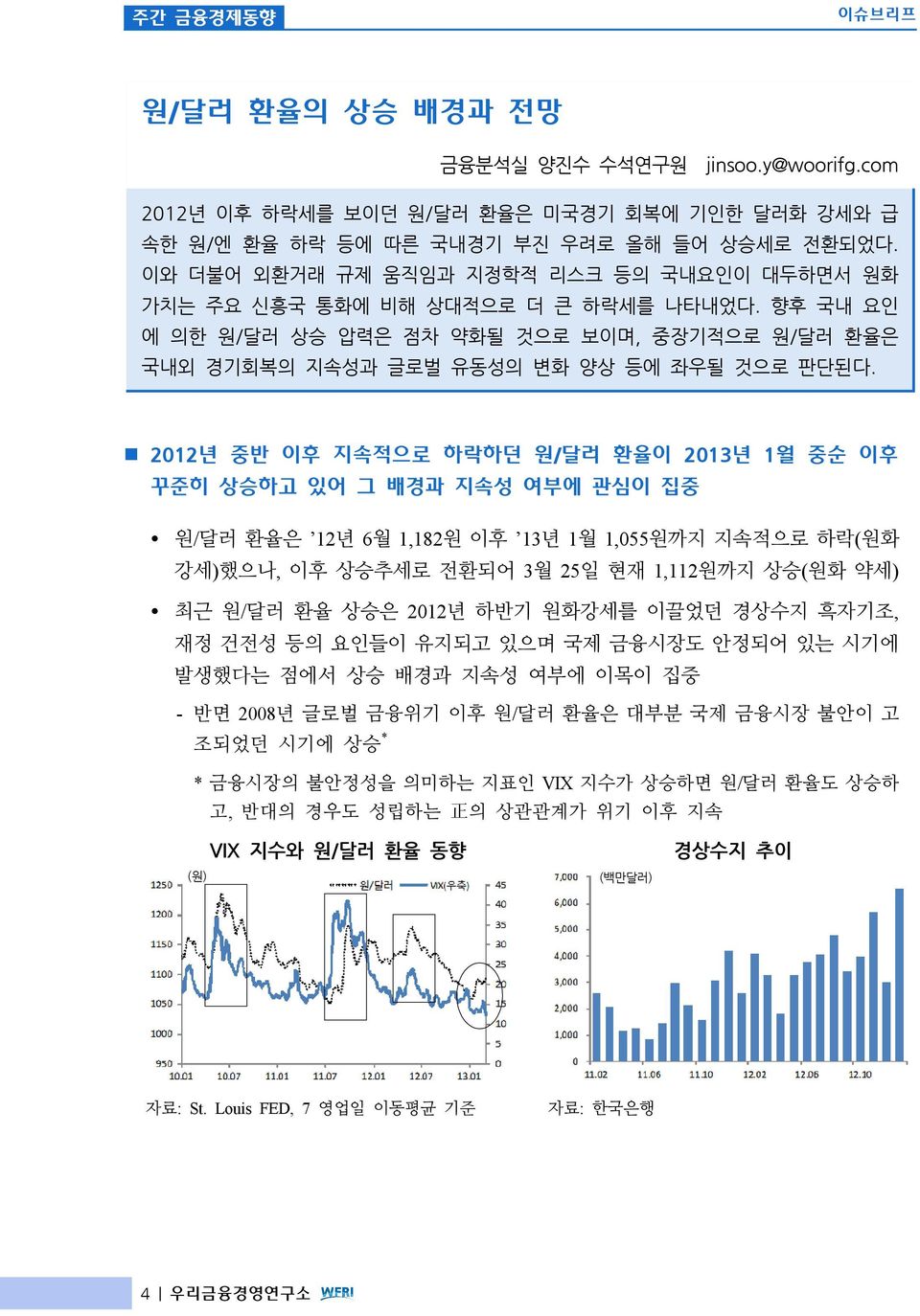 n 2012년 중반 이후 지속적으로 하락하던 원/달러 환율이 2013년 1월 중순 이후 꾸준히 상승하고 있어 그 배경과 지속성 여부에 관심이 집중 Ÿ 원/달러 환율은 12년 6월 1,182원 이후 13년 1월 1,055원까지 지속적으로 하락(원화 강세)했으나, 이후 상승추세로 전환되어 3월 25일 현재 1,112원까지 상승(원화 약세) Ÿ 최근 원/달러