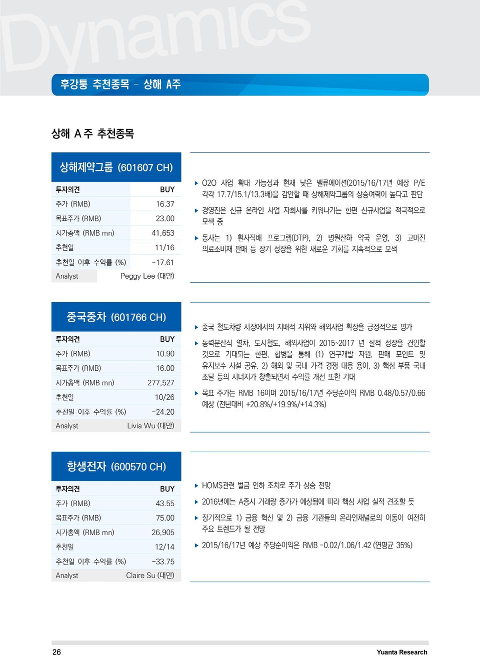 90 목표주가 (RMB) 16.00 시가총액 (RMB mn) 277,527 추천일 10/26 추천일 이후 수익률 (%) -24.