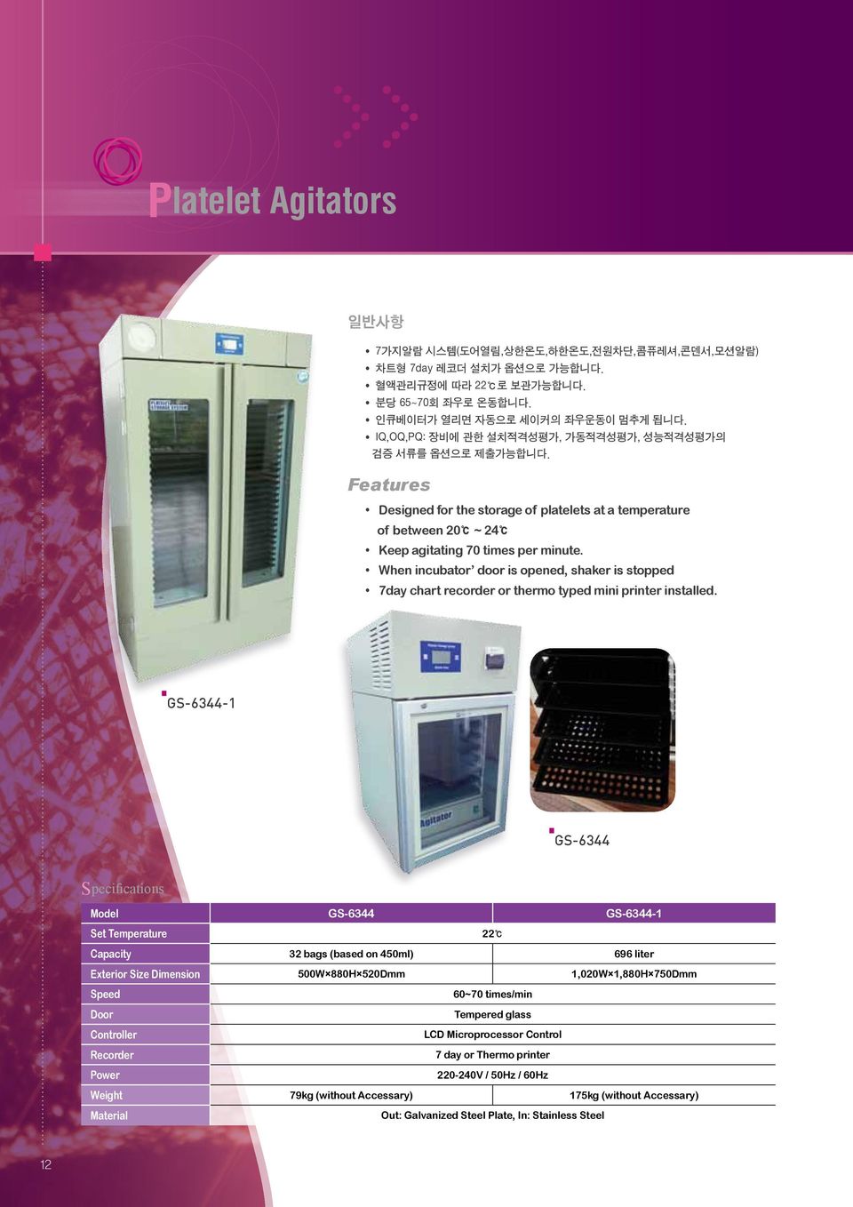 When incubator door is opened, shaker is stopped 7day chart recorder or thermo typed mini printer installed.