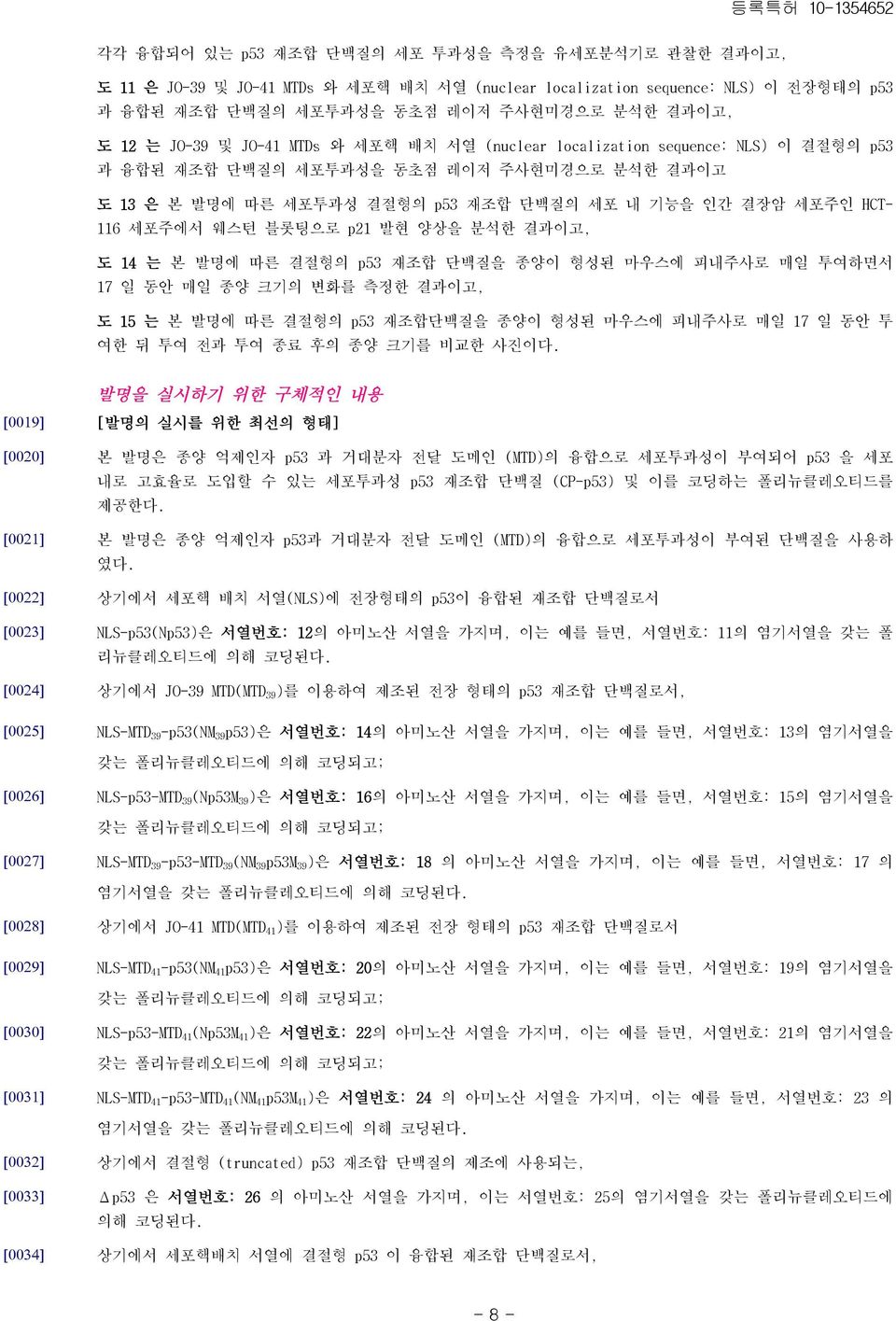 세포주에서 웨스턴 블롯팅으로 p21 발현 양상을 분석한 결과이고, 도 14 는 본 발명에 따른 결절형의 p53 재조합 단백질을 종양이 형성된 마우스에 피내주사로 매일 투여하면서 17 일 동안 매일 종양 크기의 변화를 측정한 결과이고, 도 15 는 본 발명에 따른 결절형의 p53 재조합단백질을 종양이 형성된 마우스에 피내주사로 매일 17 일 동안 투 여한