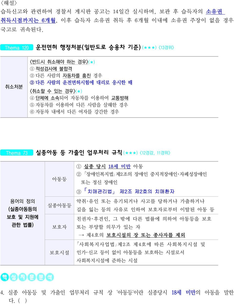 경우 6 자동차 내에서 다른 여자를 강간한 경우 Thema 73 실종아동 등 가출인 업무처리 규칙 ( ) <12 경감, 11 경위> 아동등 1 실종 당시 18세미만아동 2 장애인복지법 제2조의 장애인 중지적장애인 자폐성장애인 또는 정신 장애인 3 치매관리법 제2조 제2호의 치매환자 용어의 정의 (실종아동등의 보호 및 지원에 관한 법률) 실종아동등