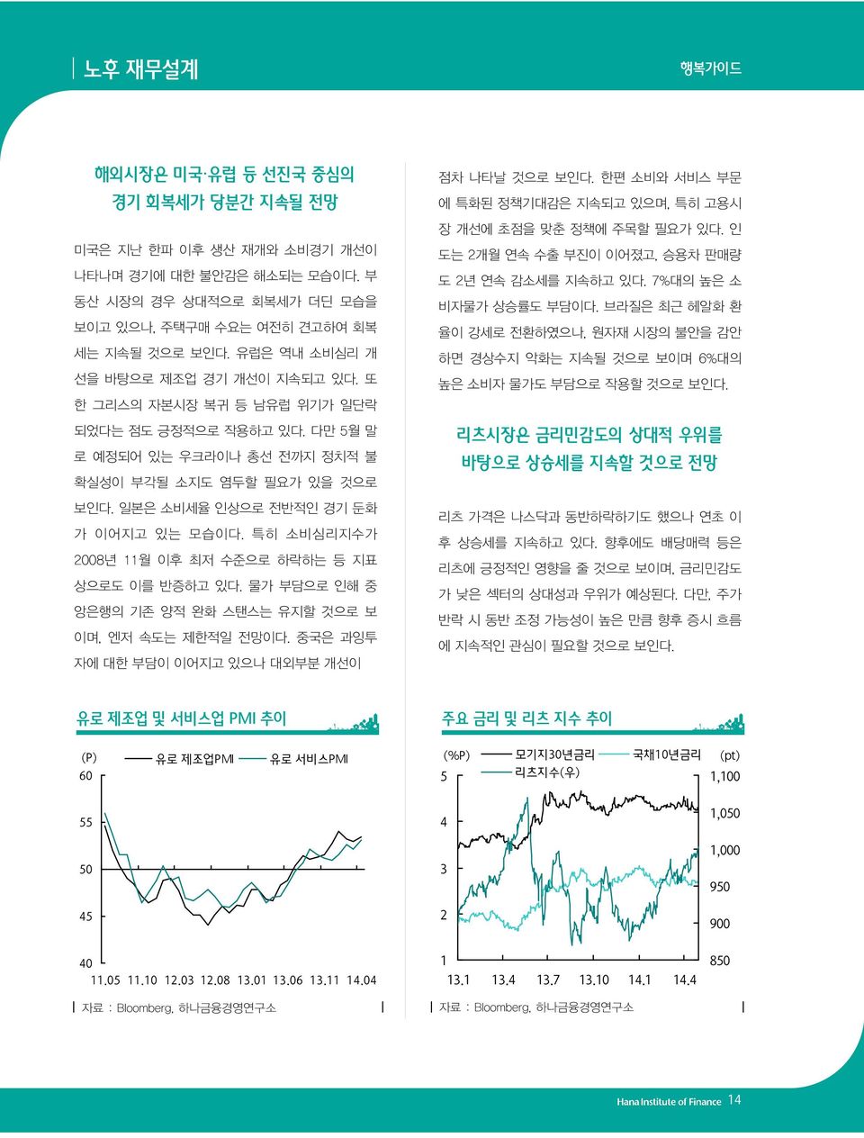 일본은 소비세율 인상으로 전반적인 경기 둔화 가 이어지고 있는 모습이다. 특히 소비심리지수가 2008년 11월 이후 최저 수준으로 하락하는 등 지표 상으로도 이를 반증하고 있다. 물가 부담으로 인해 중 앙은행의 기존 양적 완화 스탠스는 유지할 것으로 보 이며, 엔저 속도는 제한적일 전망이다.