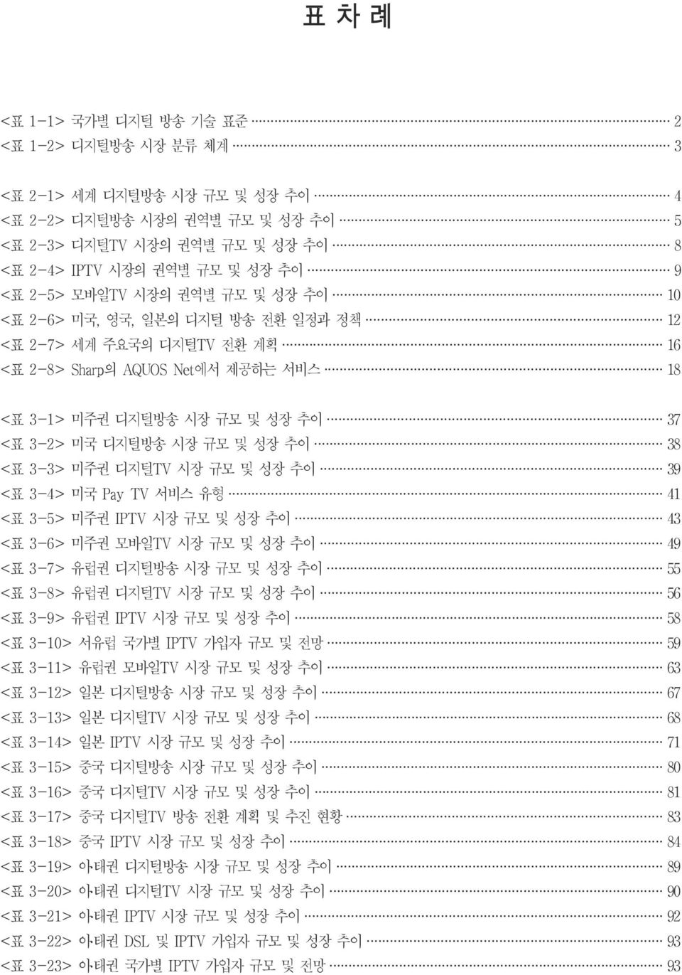 3-2> 미국 디지털방송 시장 규모 및 성장 추이 38 < 표 3-3> 미주권 디지털 TV 시장 규모 및 성장 추이 39 < 표 3-4> 미국 Pay TV 서비스 유형 41 < 표 3-5> 미주권 IPTV 시장 규모 및 성장 추이 43 < 표 3-6> 미주권 모바일 TV 시장 규모 및 성장 추이 49 < 표 3-7> 유럽권 디지털방송 시장 규모 및 성장