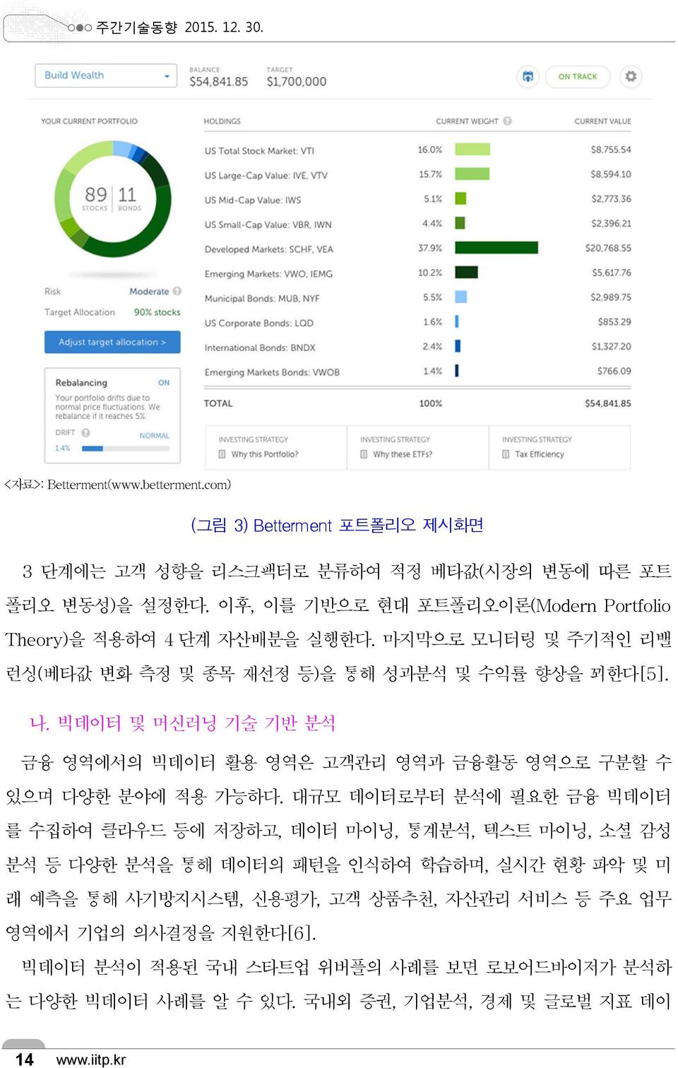 빅데이터 및 머신러닝 기술 기반 분석 금융 영역에서의 빅데이터 활용 영역은 고객관리 영역과 금융활동 영역으로 구분할 수 있으며 다양한 분야에 적용 가능하다.