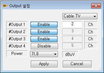 Tip (TV 채널기반방식일경우일부 TV 채널은연속되지않는물리주파수를가지며이경우채널은 0 으로표시.) ATSC #1 : 활성화됨. Cable TV 2 번채널출력 ATSC #2 : 활성화됨.